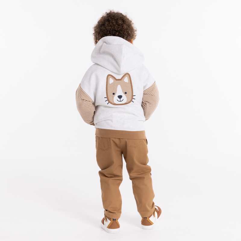Sweat zippé effet côtelé chat brodé blanc bébé garçon