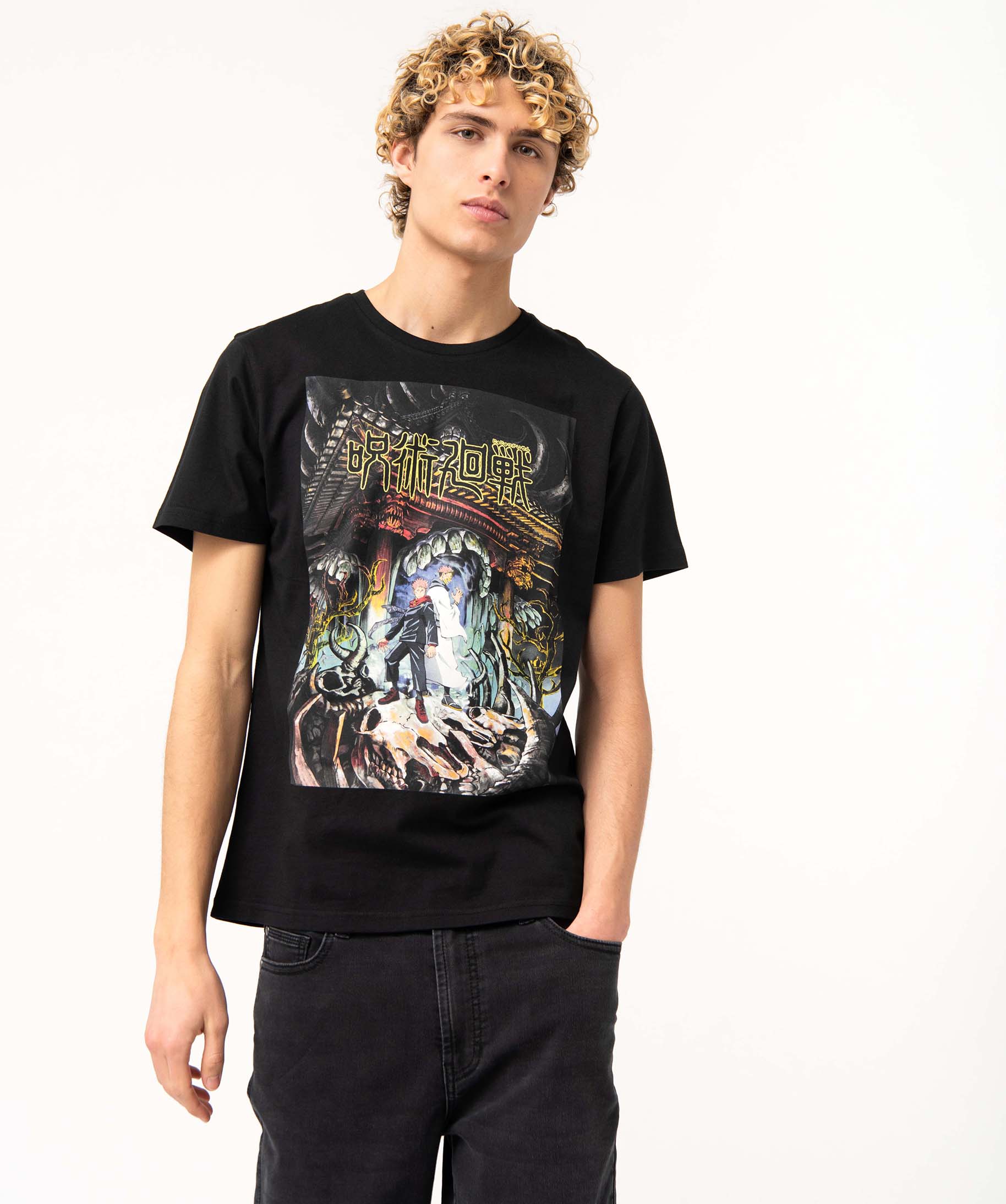 Tee-shirt homme à manches courtes imprimé - Jujutsu Kaisen noir | GEMO