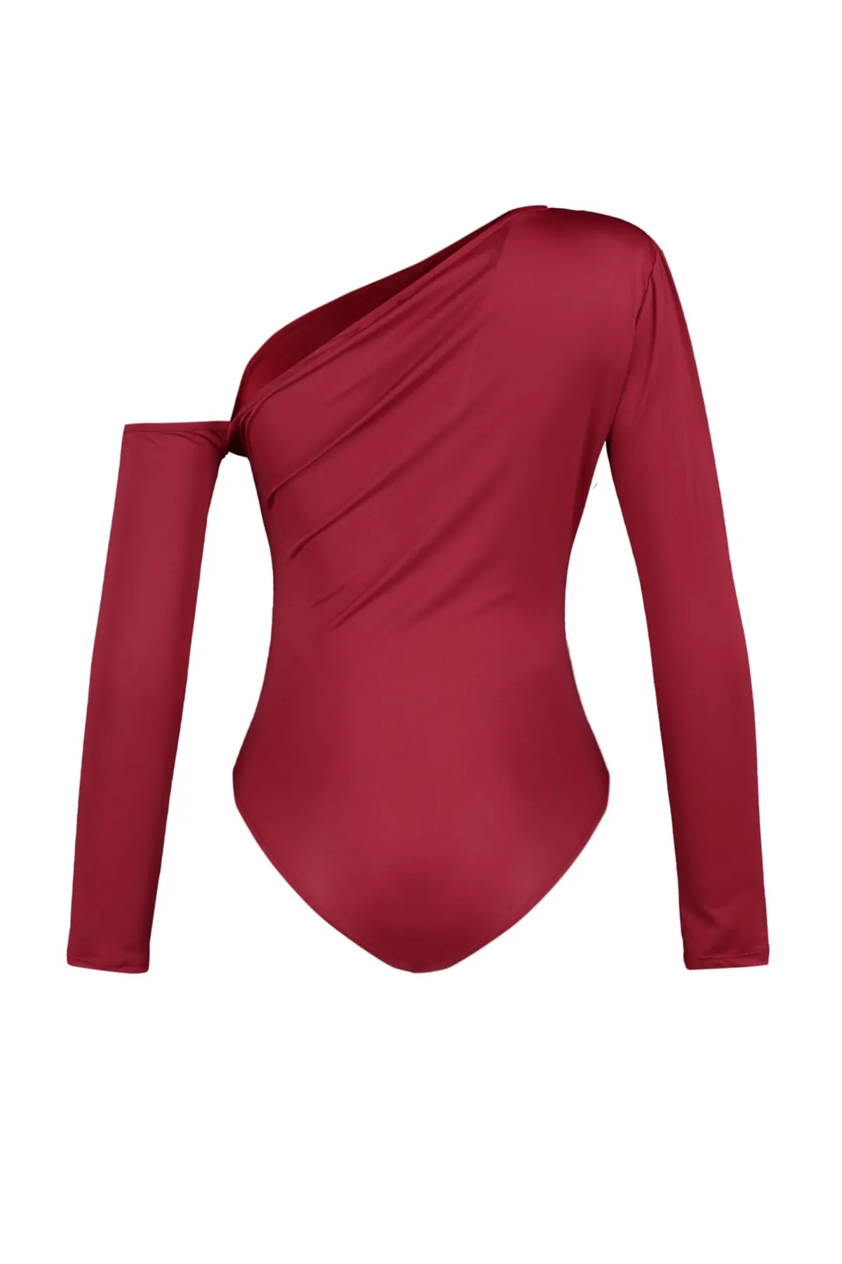 Trendyol Collection  Bordeauxroter, asymmetrischer Kragen, langärmliger Stretch-Strickbody mit Druckknöpfen, TWOAW22BD0080