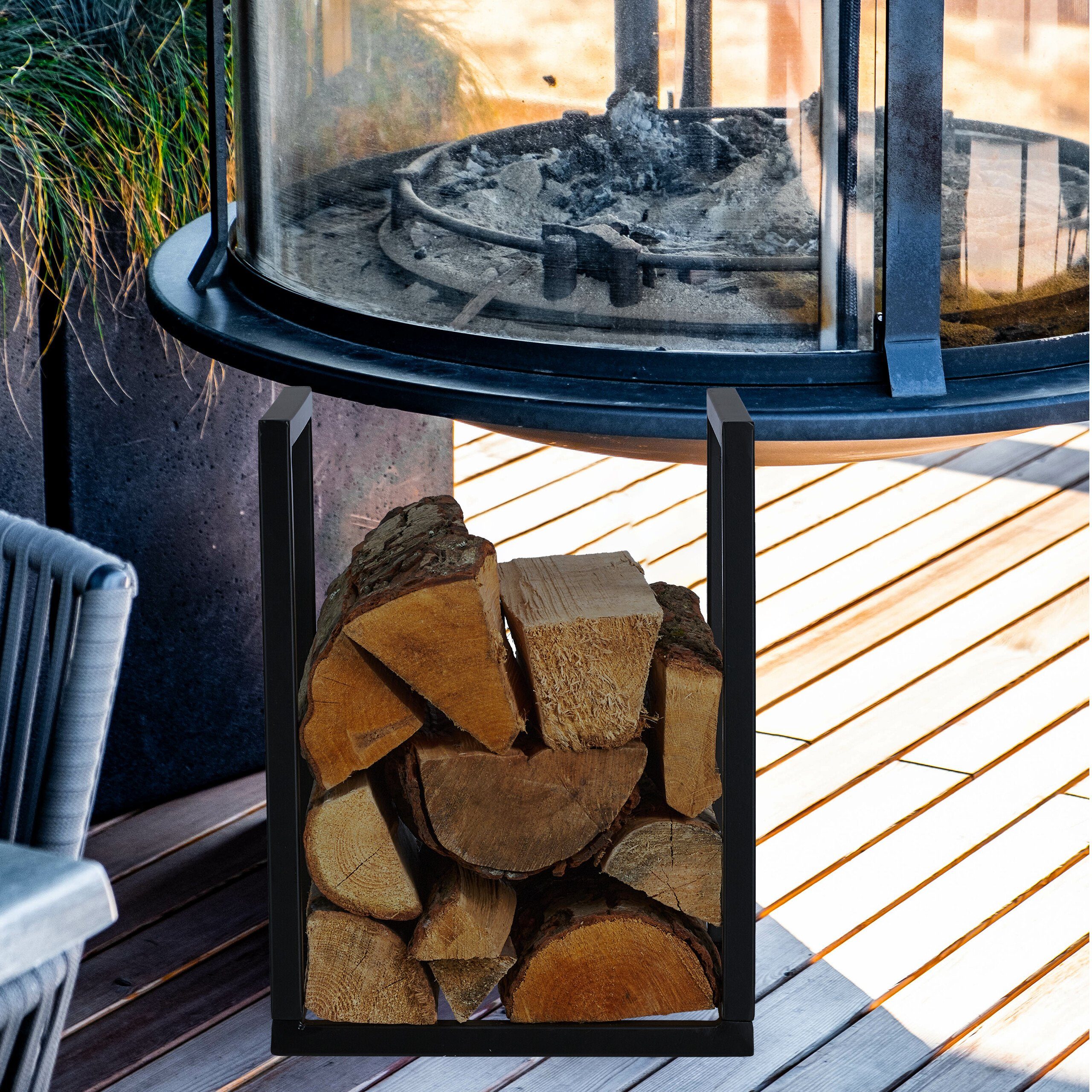 relaxdays Kaminholzregal Schwarzes Kaminholzregal aus Metall, BxTxH:30x30x40 cm
