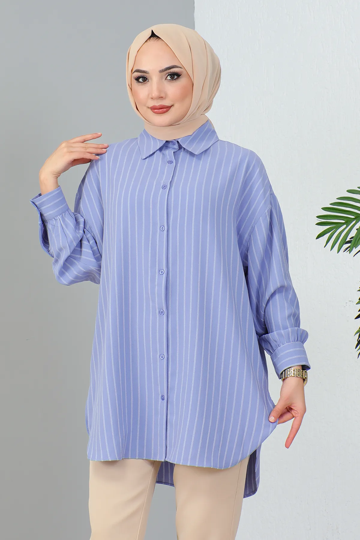 MODAQU  Blau gestreiftes Freizeithemd
