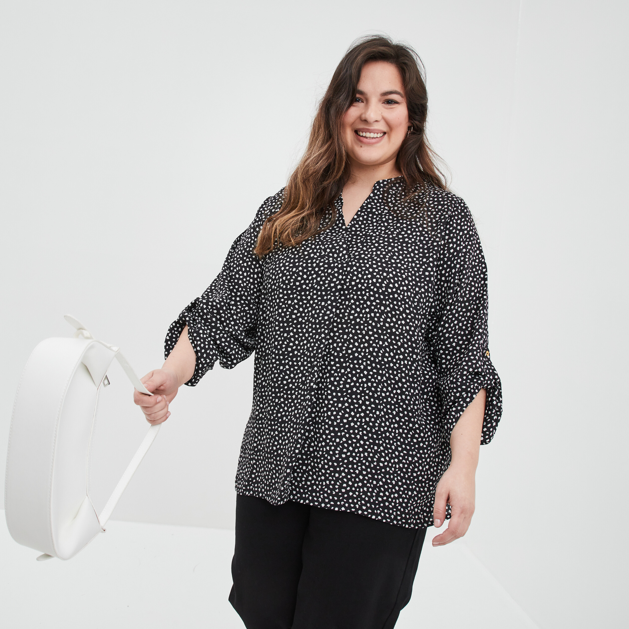 Blouse manches 3 4 noir femme grande taille | La Halle