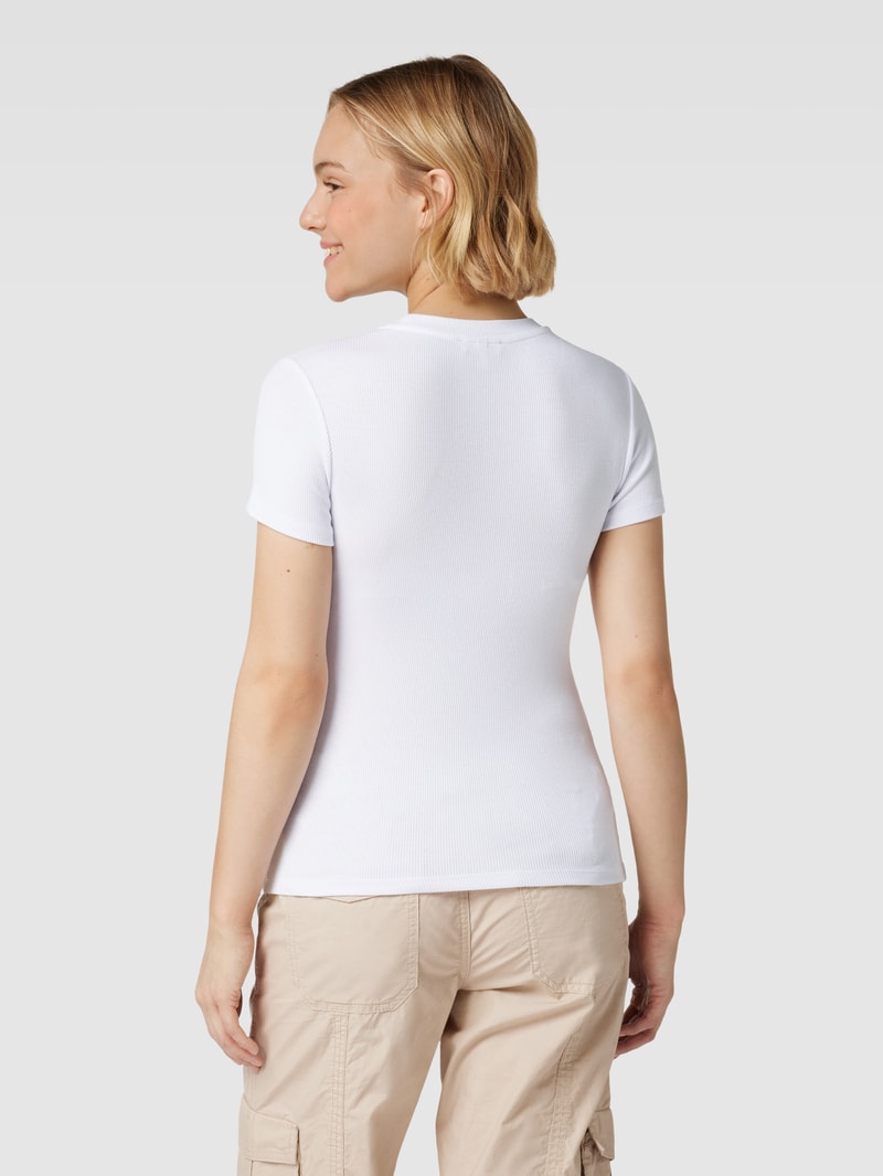 Damen T-Shirt aus Viskose-Elasthan-Mix in Feinripp-Optik in weiß