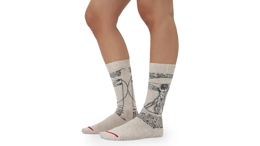 MuseARTa Unisex Socken Leonardo da Vinci - The Vitruvian Man beige