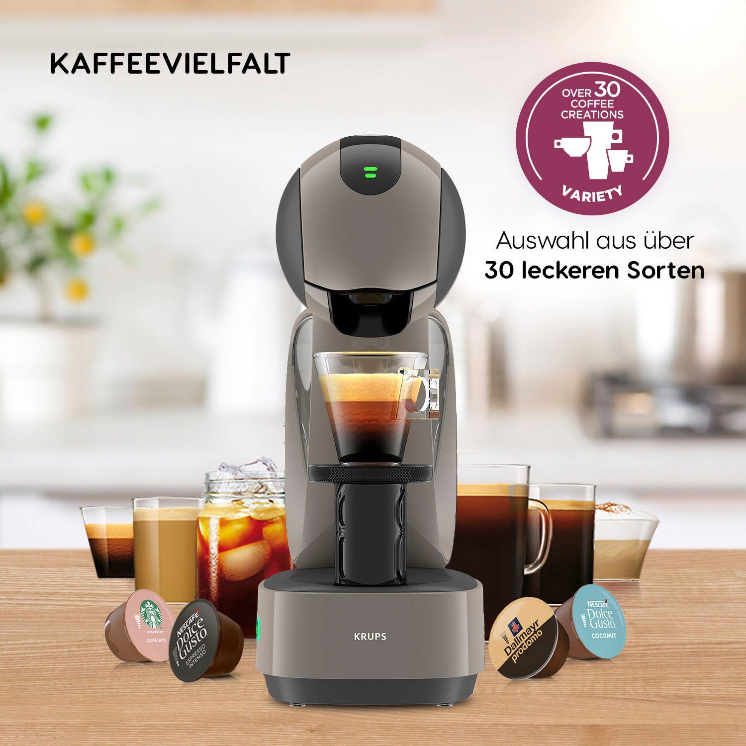 NESCAFÉ® Dolce Gusto® Kapselmaschine Krups, KP270A Infinissima Touch Automatic in Taupe, Hochdrucksystem bis 15 Bar, Touchscreen, Energiesparmodus nach 1 Min.