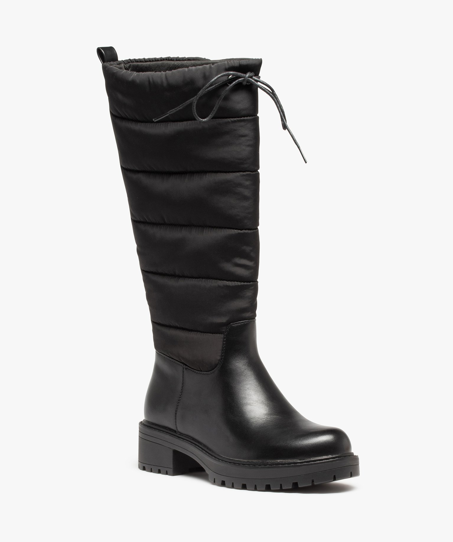 Bottes femme unies à semelle crantée et tige matelassée noir | GEMO