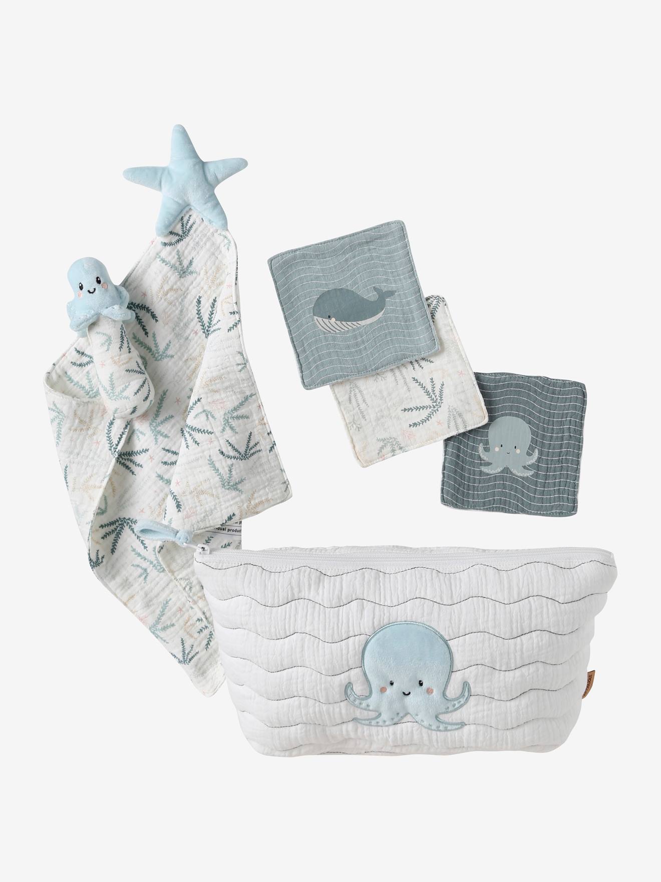 Vertbaudet Baby Geschenk-Set zur Geburt OZEAN, personalisierbar - blaugrau