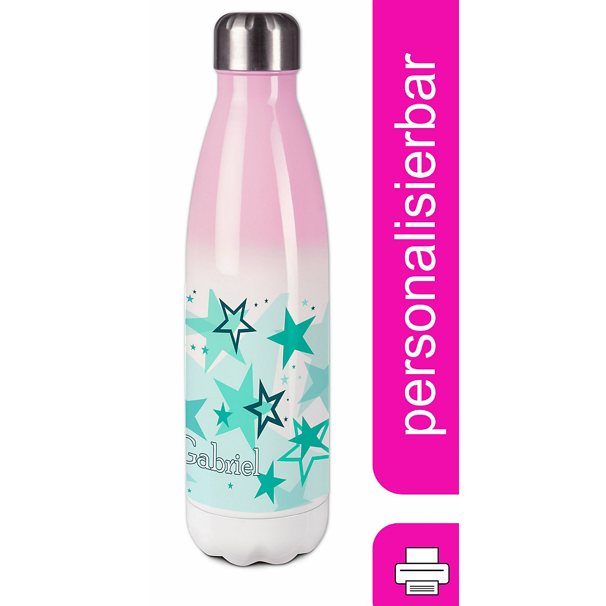 Edelstahl Kinder Thermoflasche / Trinkflasche bunt Sternenhimmel Farbe türkis Spülmaschinenfest, Auslaufsicher, Bruchfest, Doppelwandig, Für Heißgetränke geeignet, Mit Deckel, Isoliert