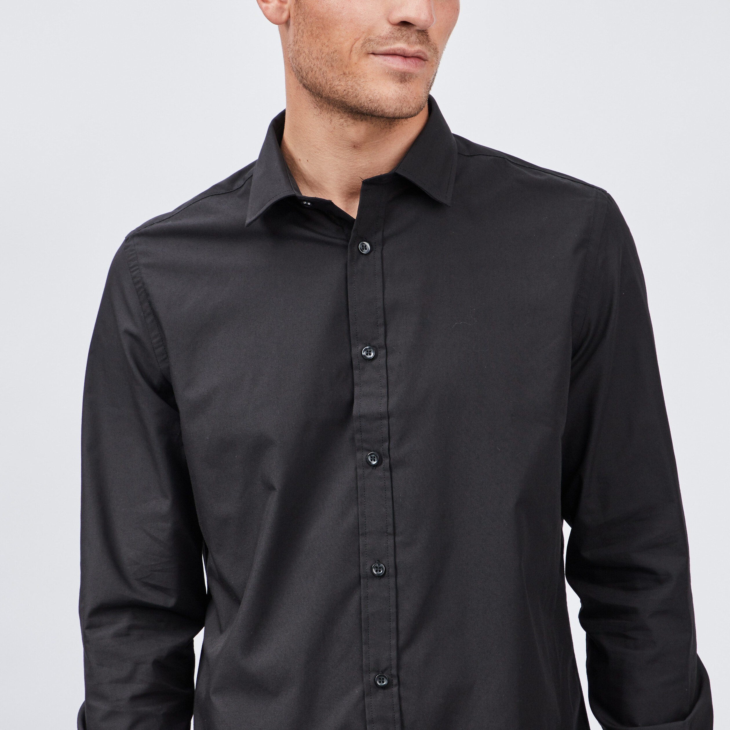 Chemise manches longues Studio noir homme | La Halle