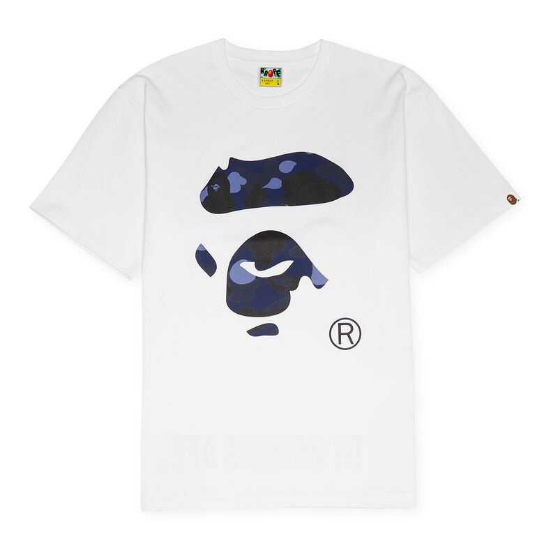 A Bathing Ape Color Camo Ape Face Tee white navy