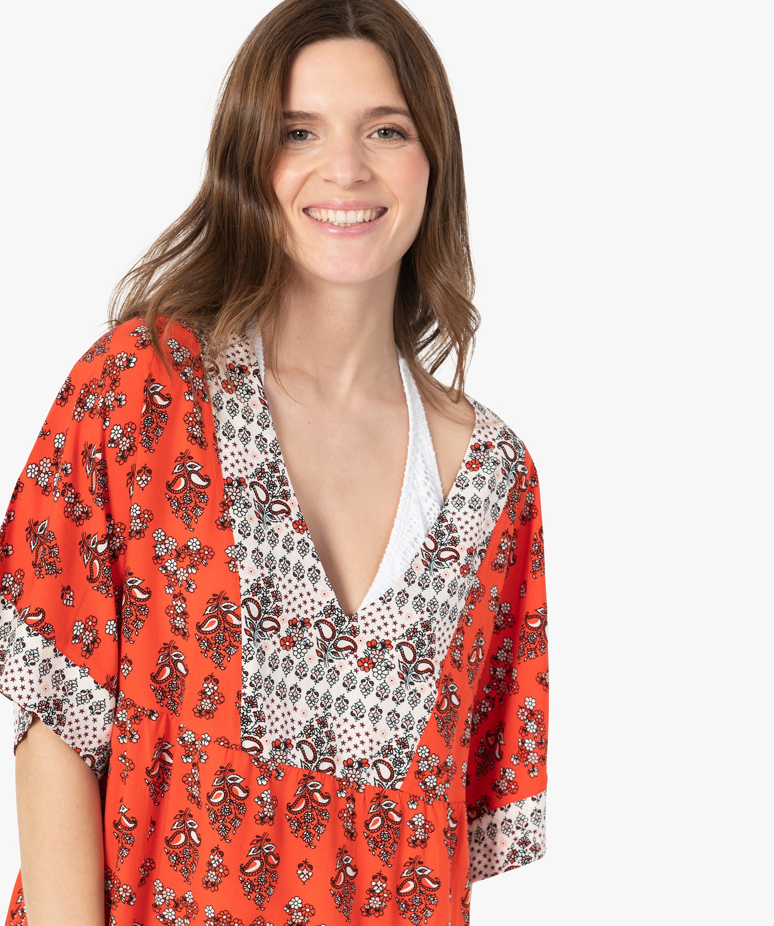 Tunique de plage femme imprimée avec manches kimono imprime | GEMO
