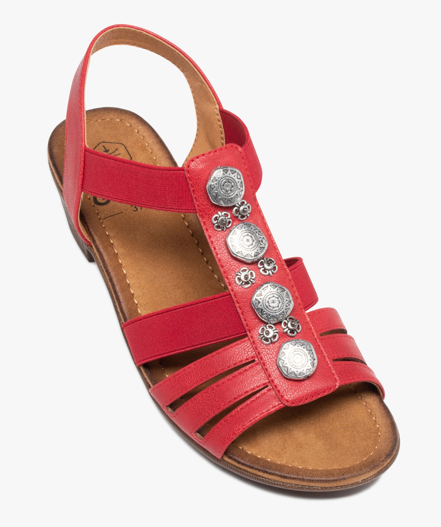 Sandales femme confort à talon et brides élastiquées rouge | GEMO