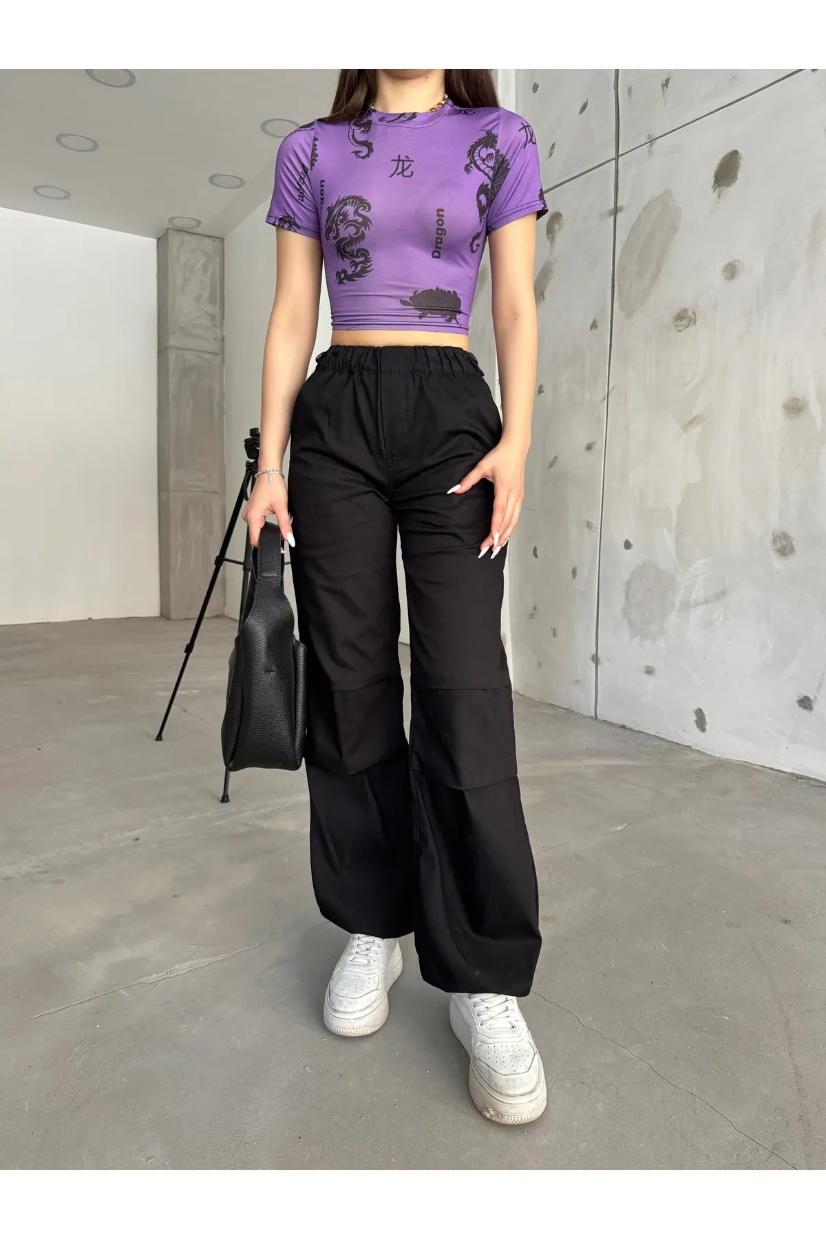 BİKELİFE  Schwarze Stopper-Fallschirmhose für Damen