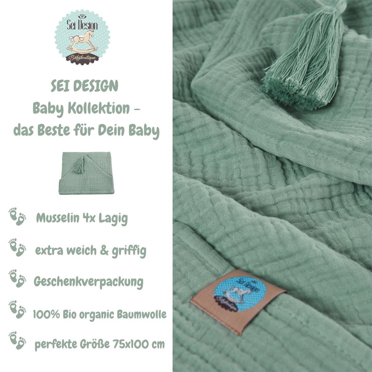 SEI Design Kapuzenhandtuch BIO Baby-Badeponcho 75x100 cm, Musselin (1-St), Musselin 4-lagig - 100% BIO Baumwolle