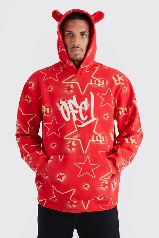 Tall Oversize Hoodie mit Graffiti Eat Print