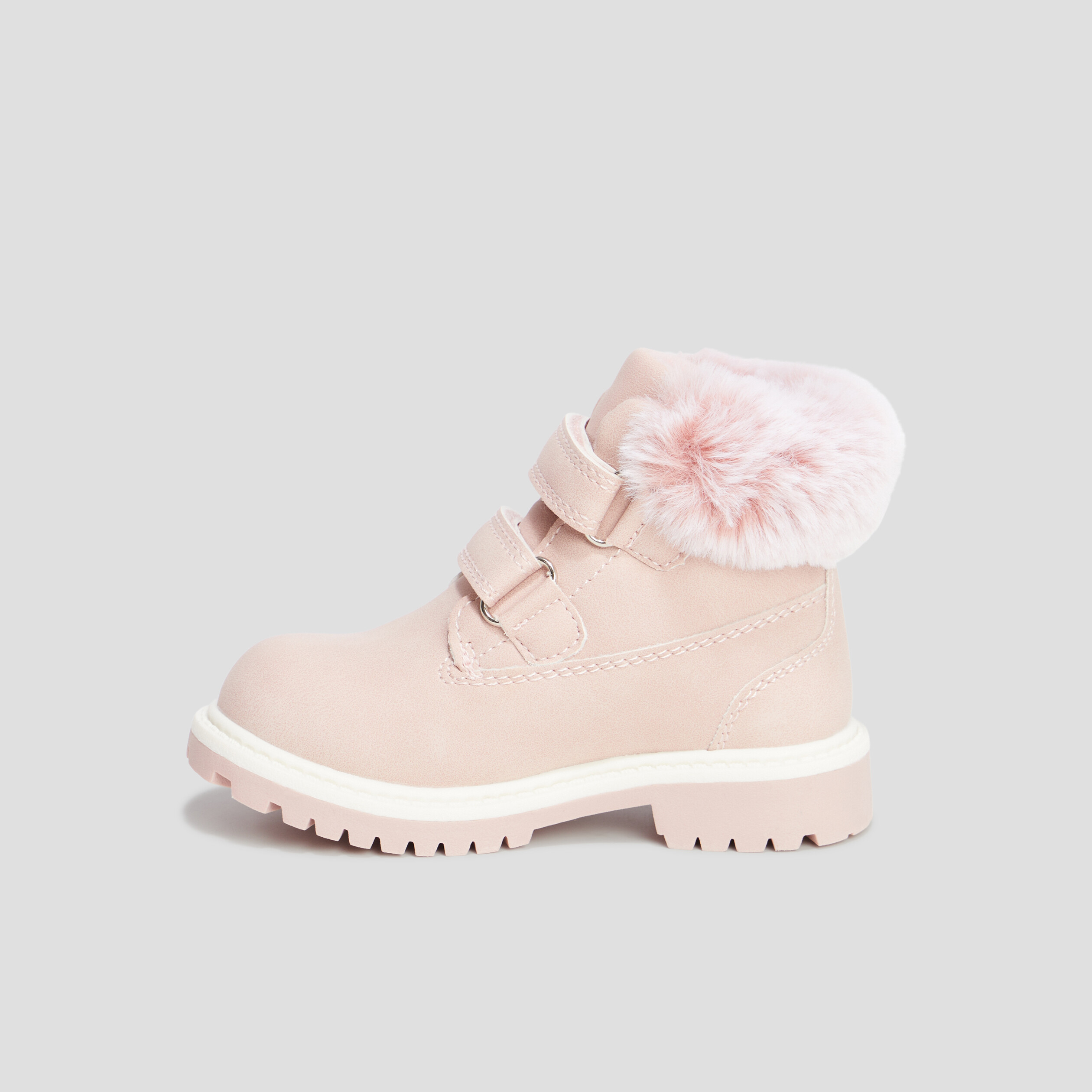 Bottines à scratchs et fourrure Trappeur rose bébé fille | La Halle