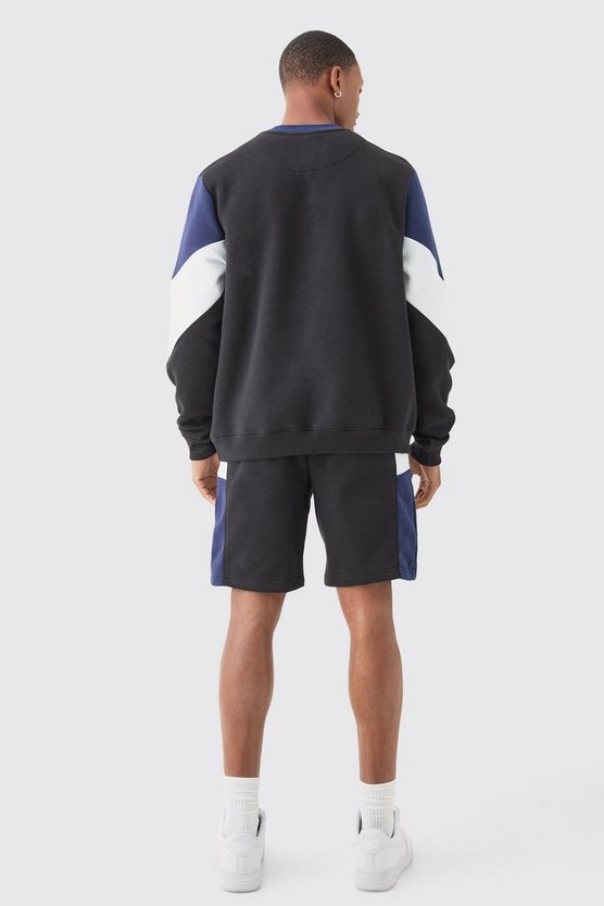 Kurzer Colorblock Sweatshirt-Trainingsanzug