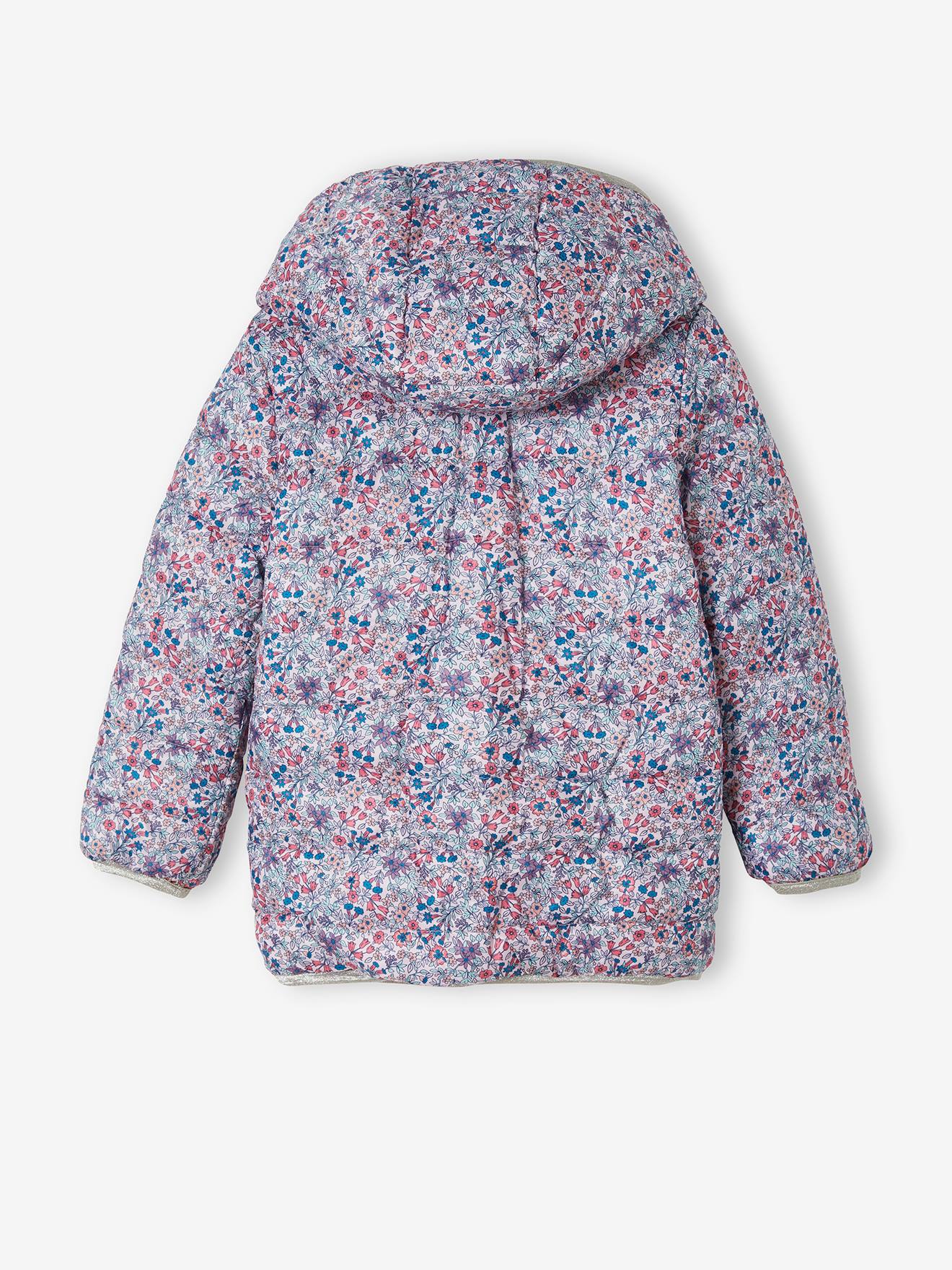 Doudoune à capuche légère réversible fille anthracite imprimé