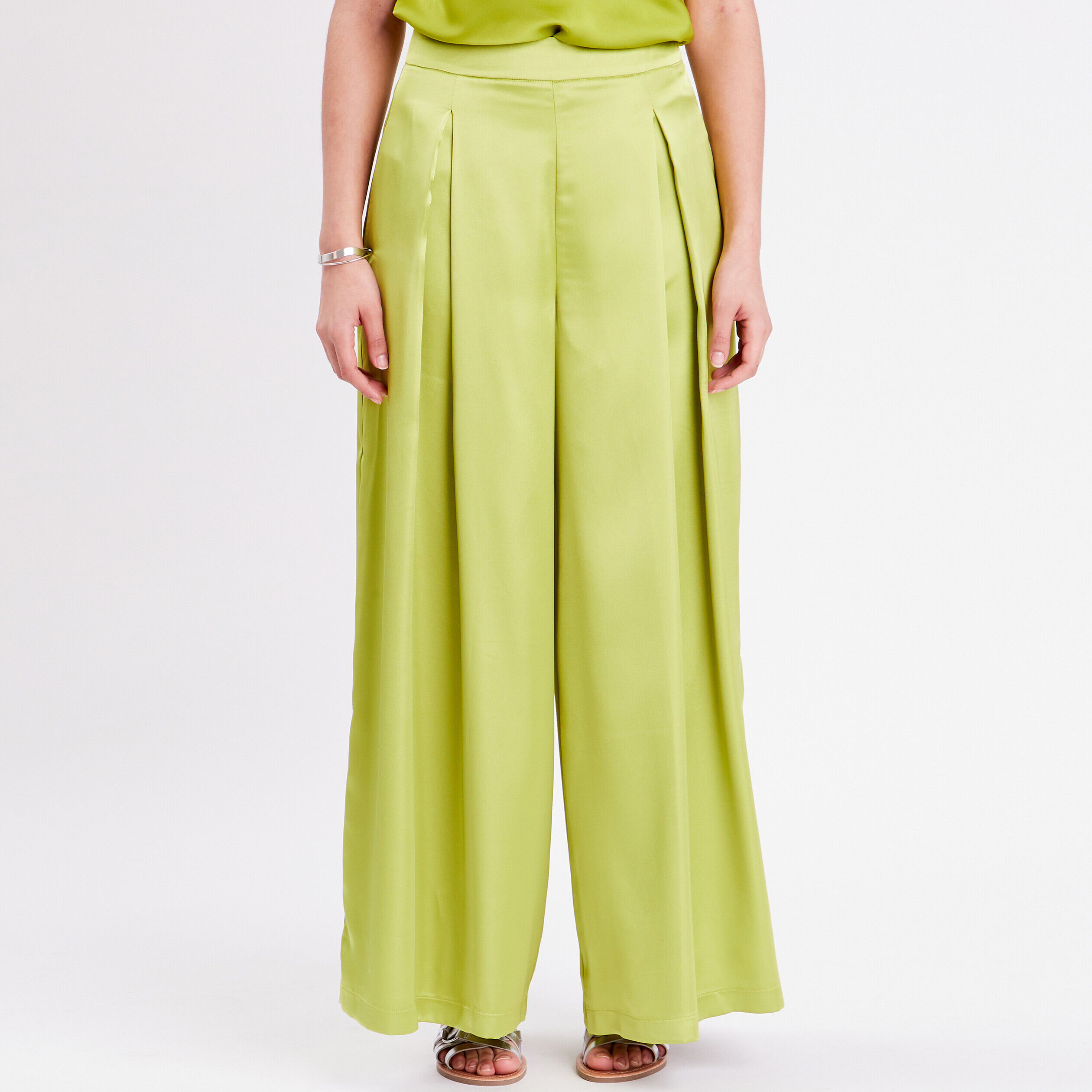 Pantalon large vert anis femme | Cache Cache