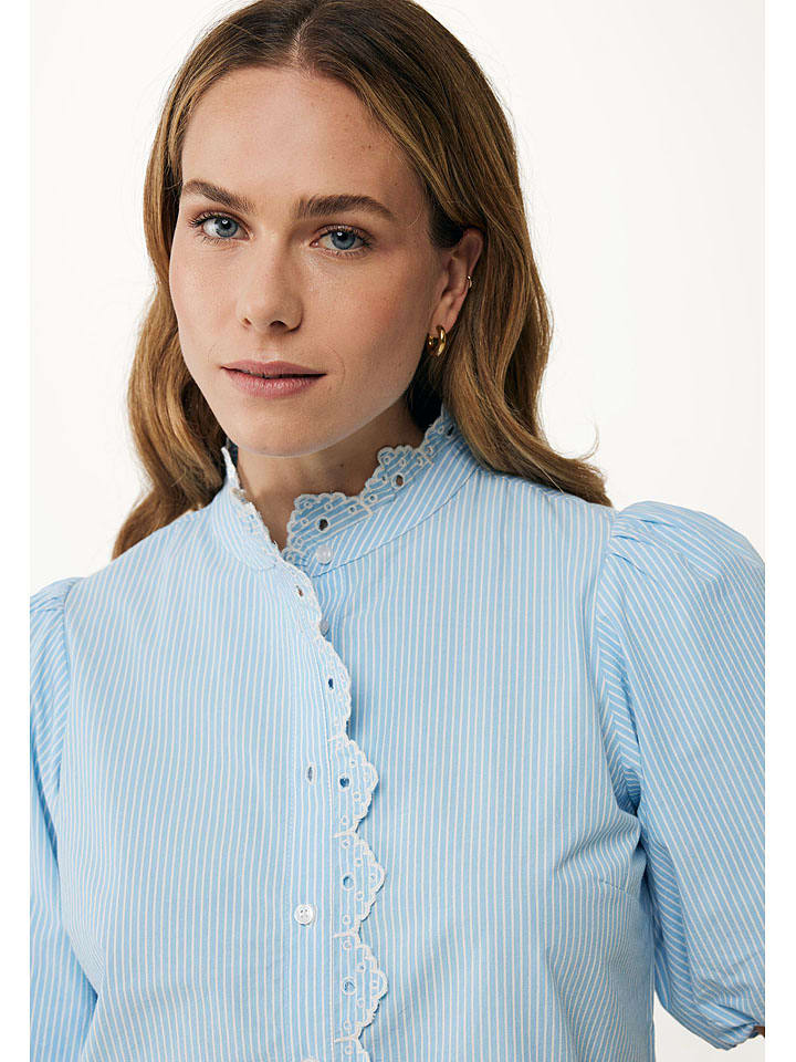 Mexx Bluse in Hellblau/ Weiß günstig kaufen