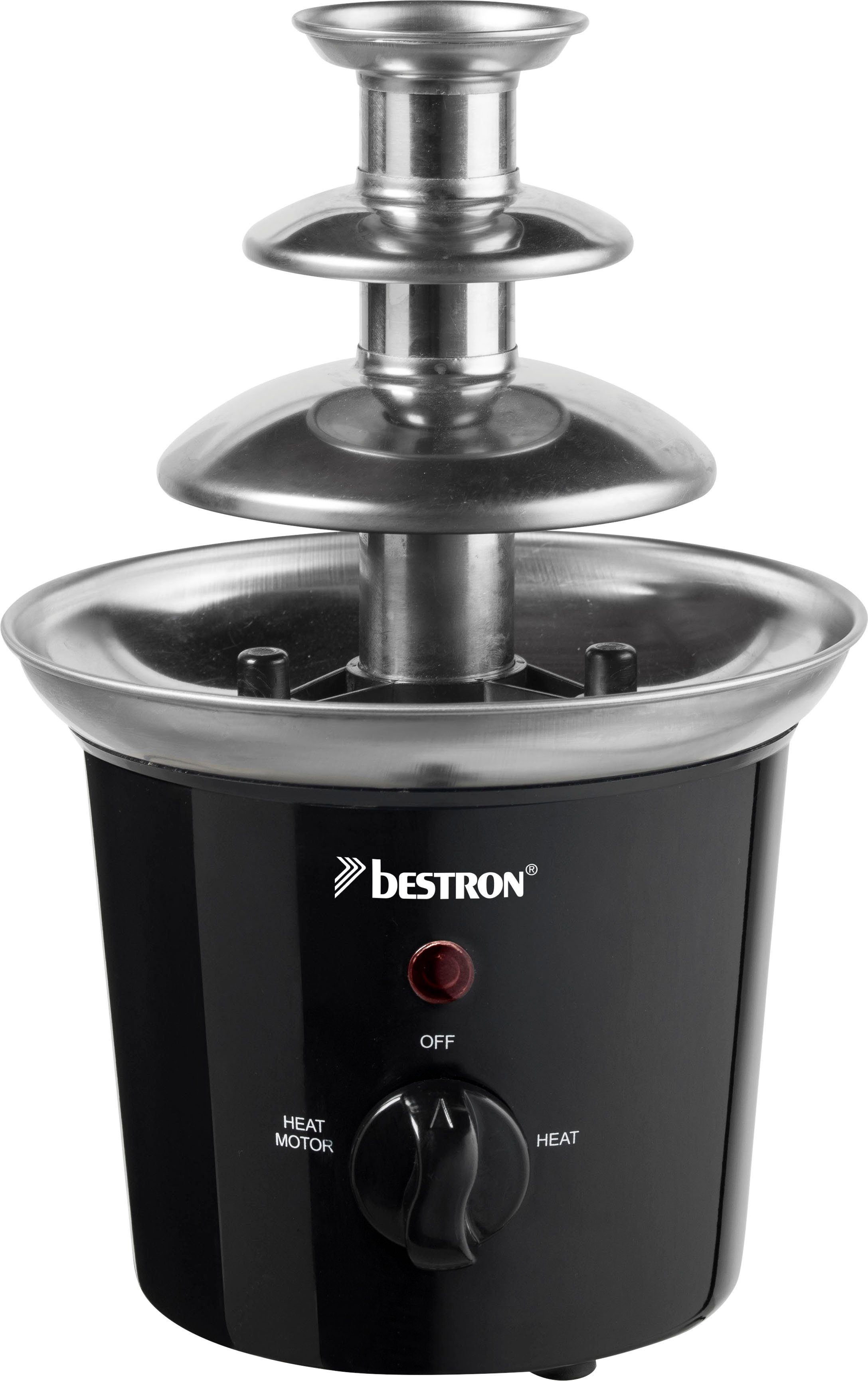 bestron Schokoladenbrunnen ACF300 Funcooking, mit 3 Etagen, 60 Watt, Schwarz/Edelstahl