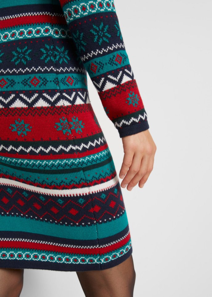 Jacquard-Strickkleid mit Schalkragen