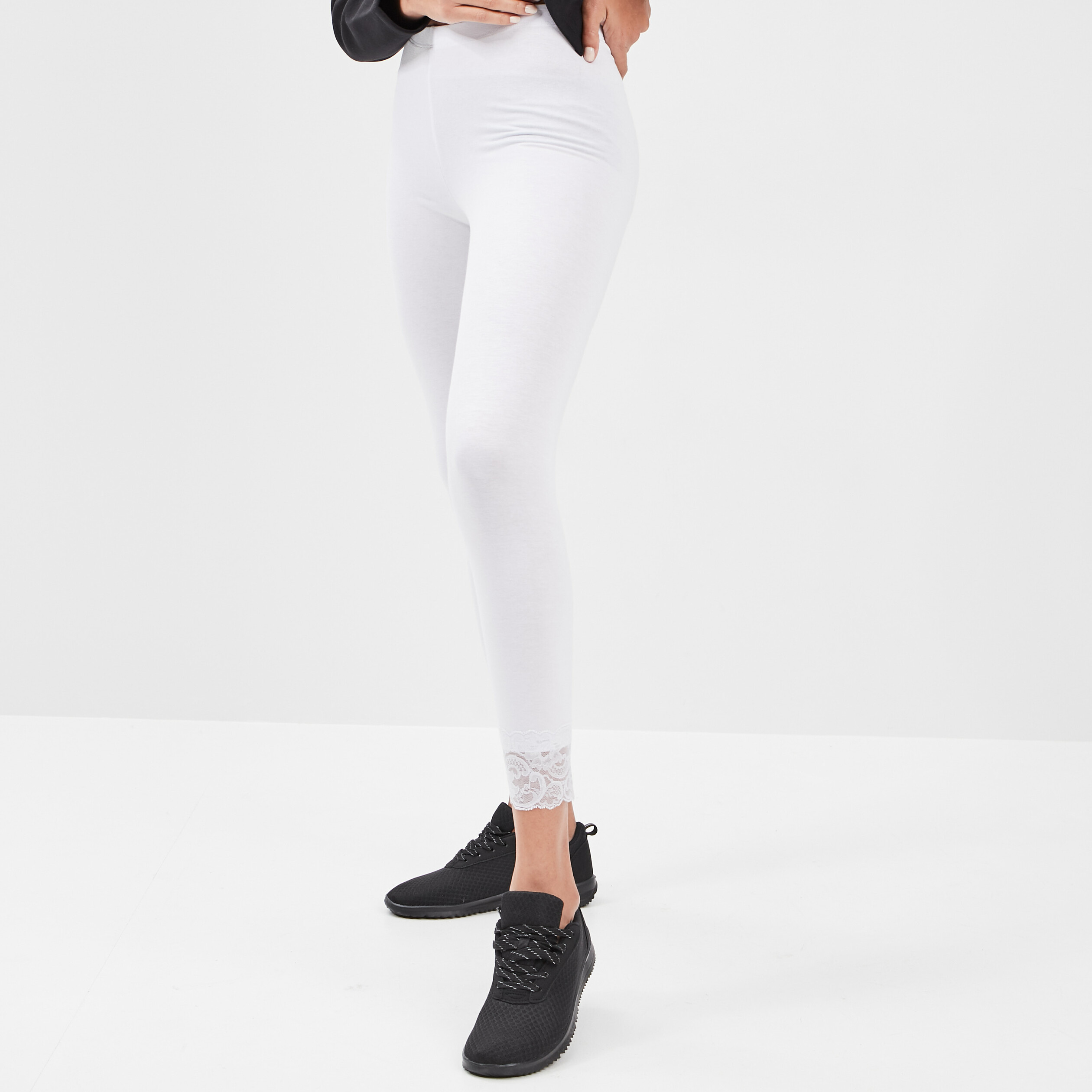 Legging 7 8ème avec dentelle blanc femme | La Halle