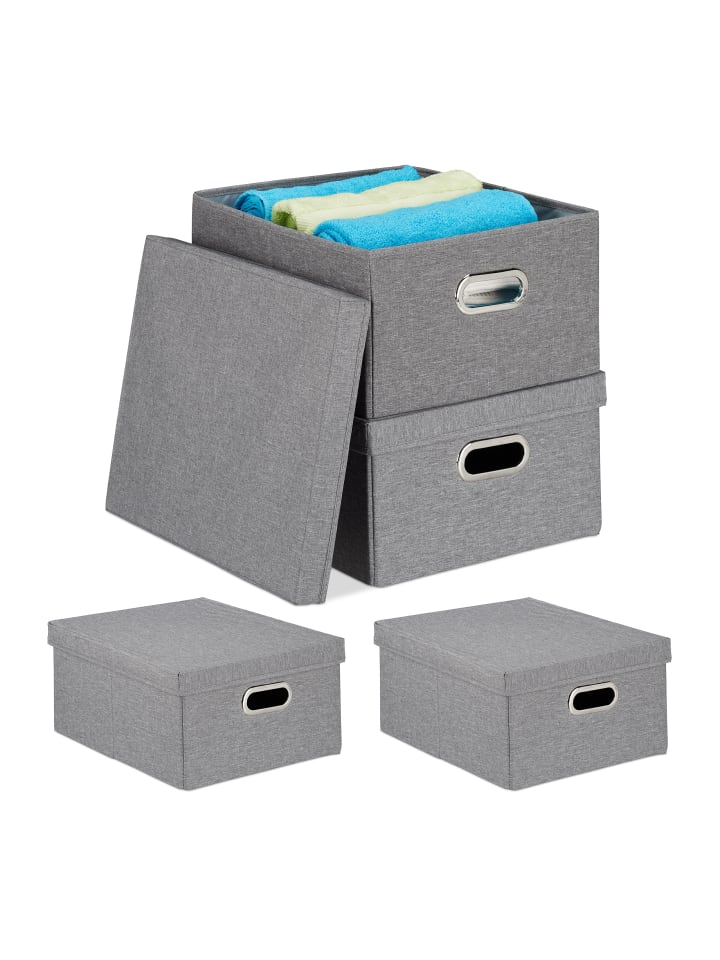 relaxdays 4x Aufbewahrungsbox in Grau - (B)34,5 x (H)20,5 x (T)42 cm günstig kaufen onesize