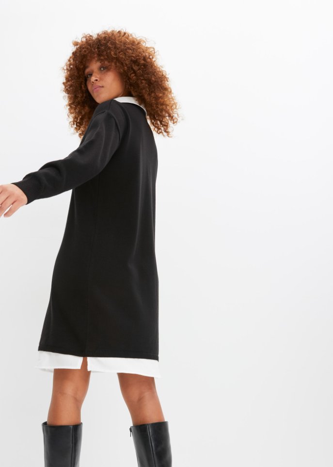 Strickkleid mit Blusen-Einsatz
