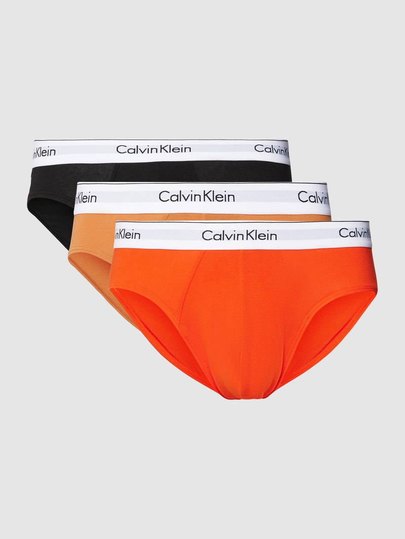Slip mit elastischem Logo-Bund im 3er-Pack in orange