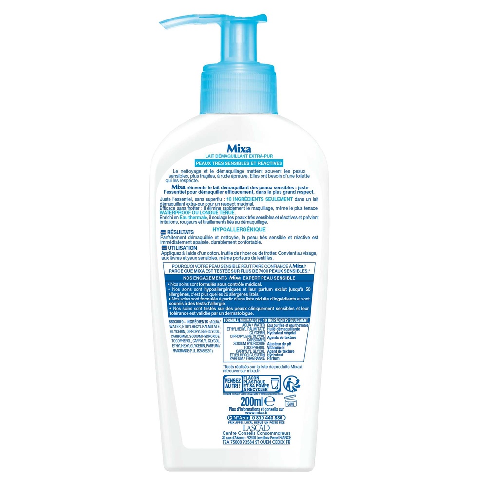 mixa Expert Peau Sensible Lait Démaquillant Extra-pur Apaisant
