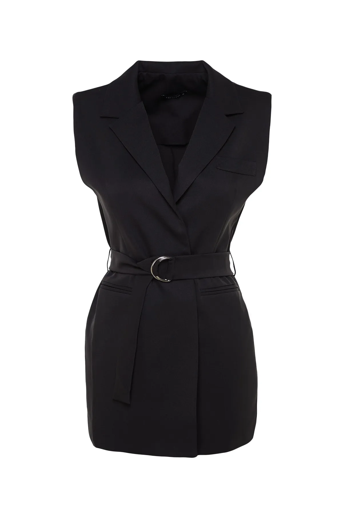 Trendyol Modest  Schwarze, gewebte, gefütterte Weste mit Taillengürtel TCTSS23YL00021