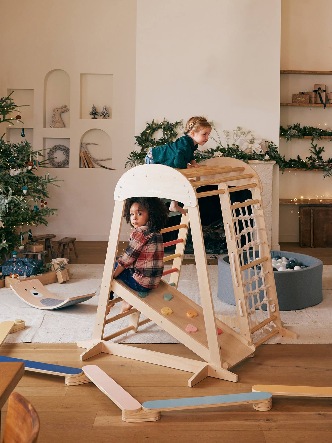 Vertbaudet Kinder Indoor-Klettergerüst, Holz FSC - natur