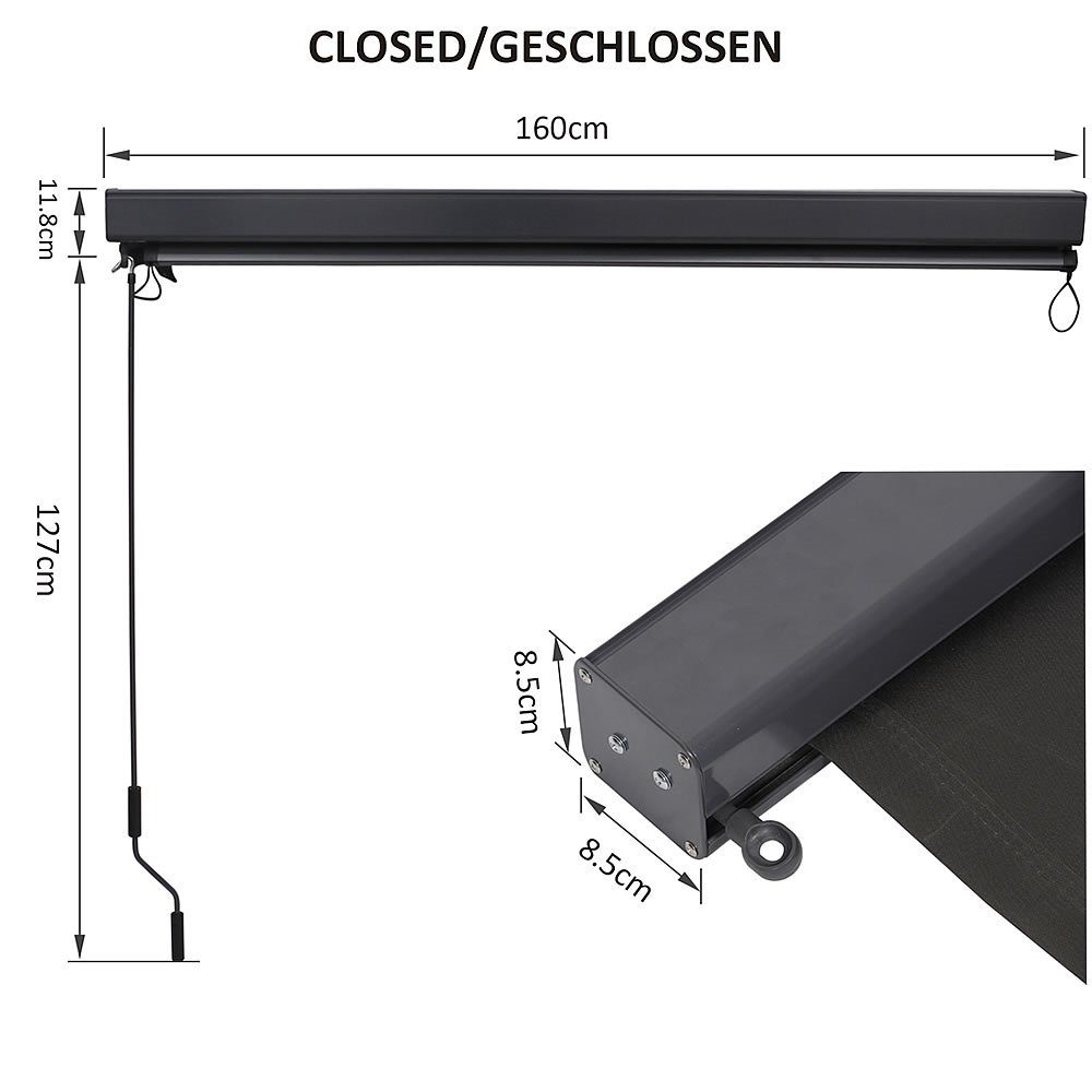Mucola Senkrechtmarkise Senkrechtmarkise 160x250 cm Markise Seitenmarkise Anthrazit Windschutz (Stück) Wasserdicht und windbeständig