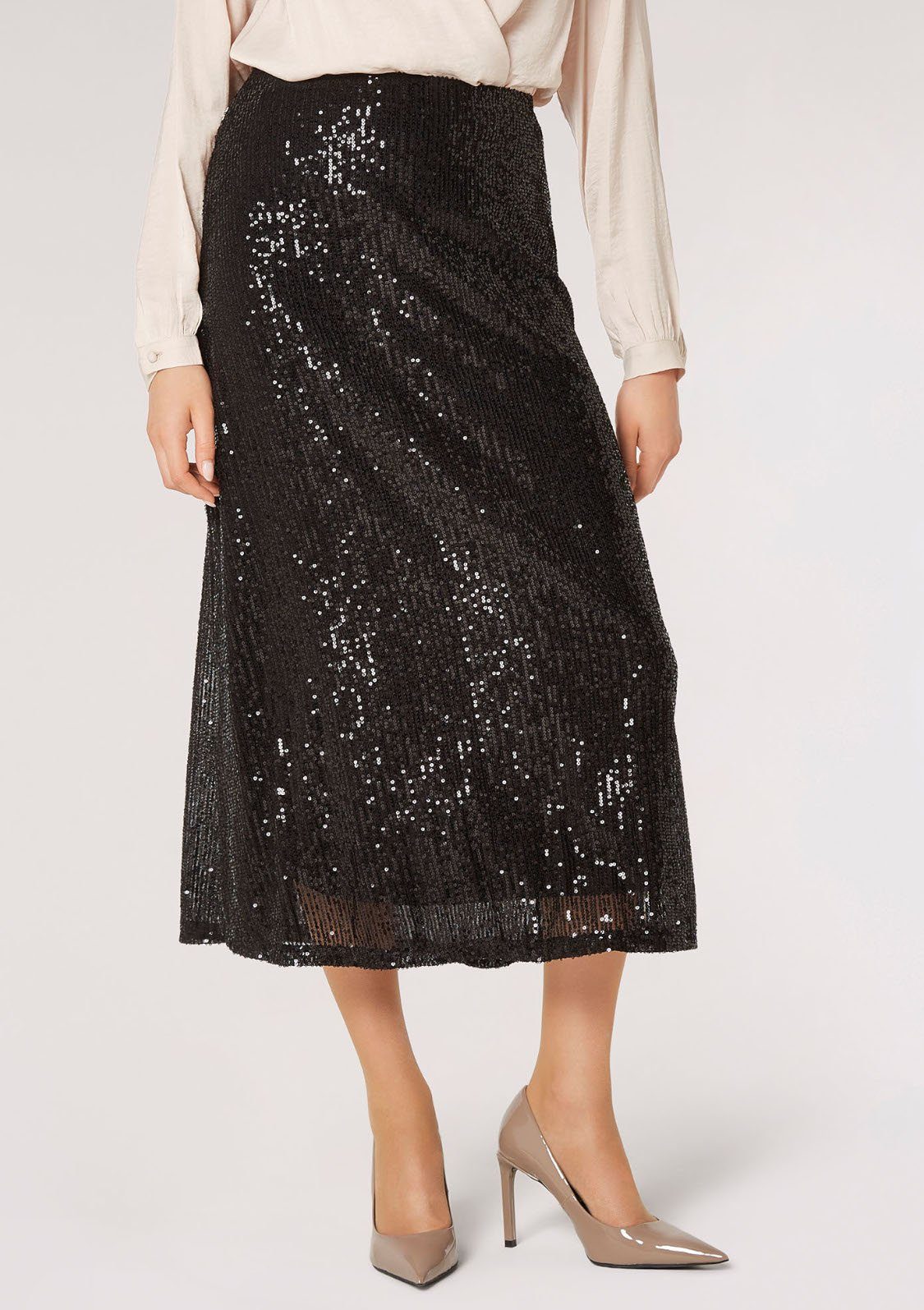 Apricot Midirock Sequin Sparkle Midi Skirt (1-tlg) mit Pailletten