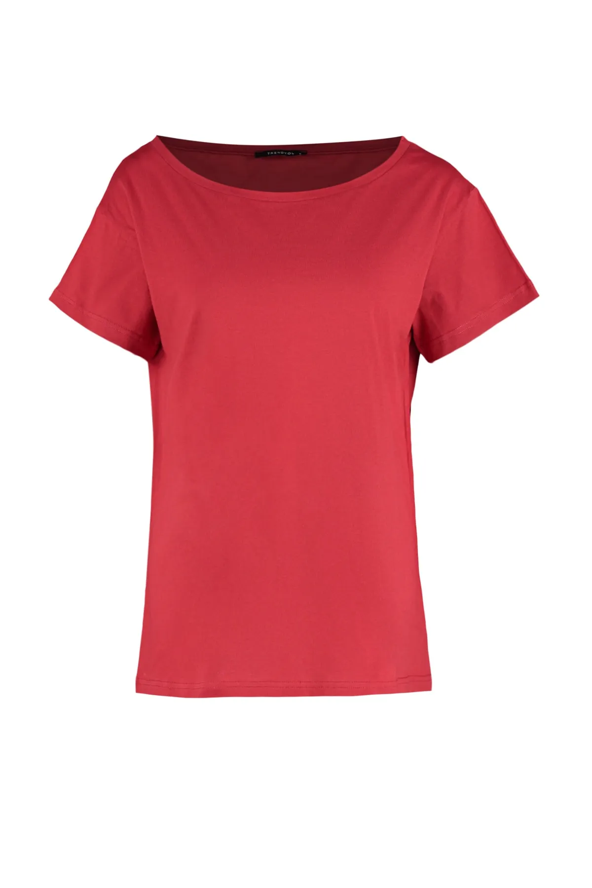 Trendyol Collection  Rotes Boyfriend-Strick-T-Shirt aus 100 % Baumwolle mit U-Boot-Ausschnitt TWOSS20TS0140