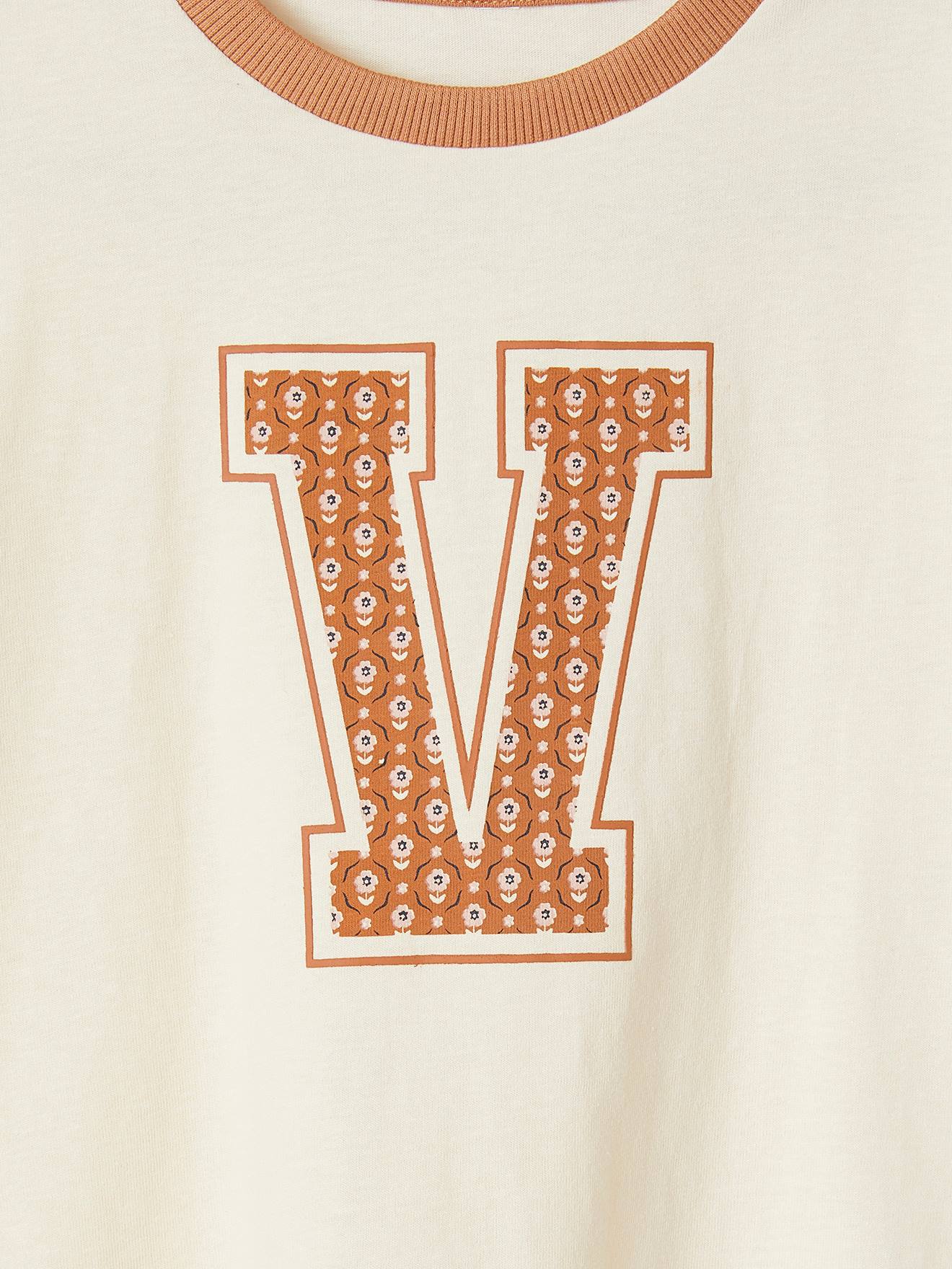 Vertbaudet Mädchen Shirt mit Blumen-Schriftzug - vanille