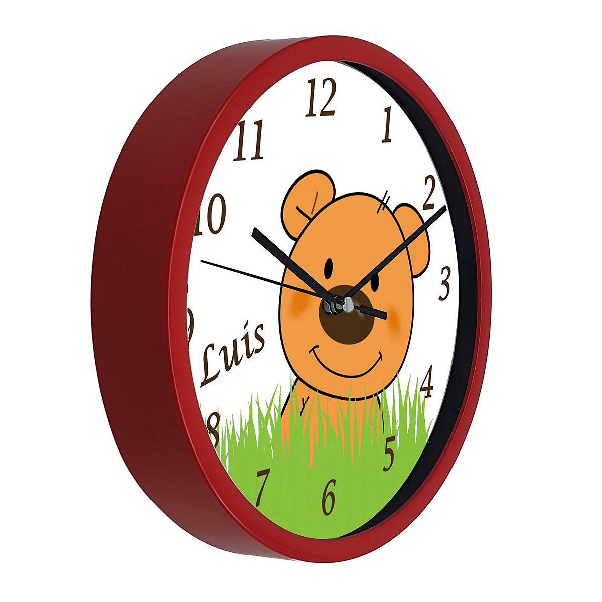 Kinder Wanduhr laufruhig personalisiert mit Name Teddy Bär-Graß