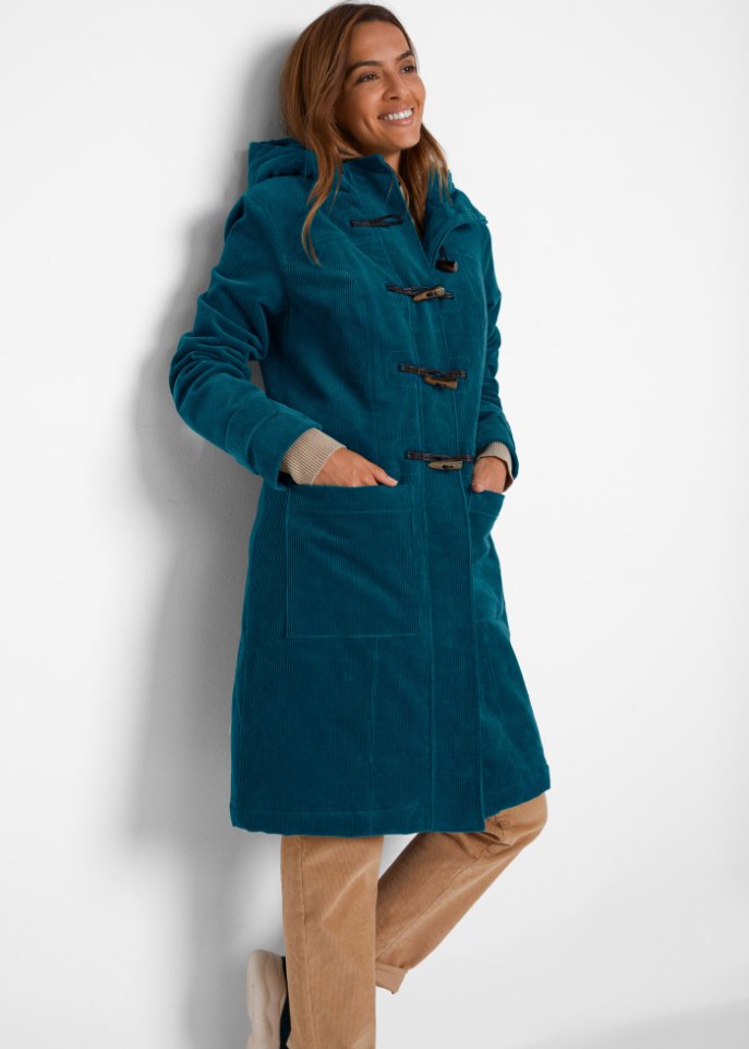 Gefütterter Cord-Dufflecoat, halblang