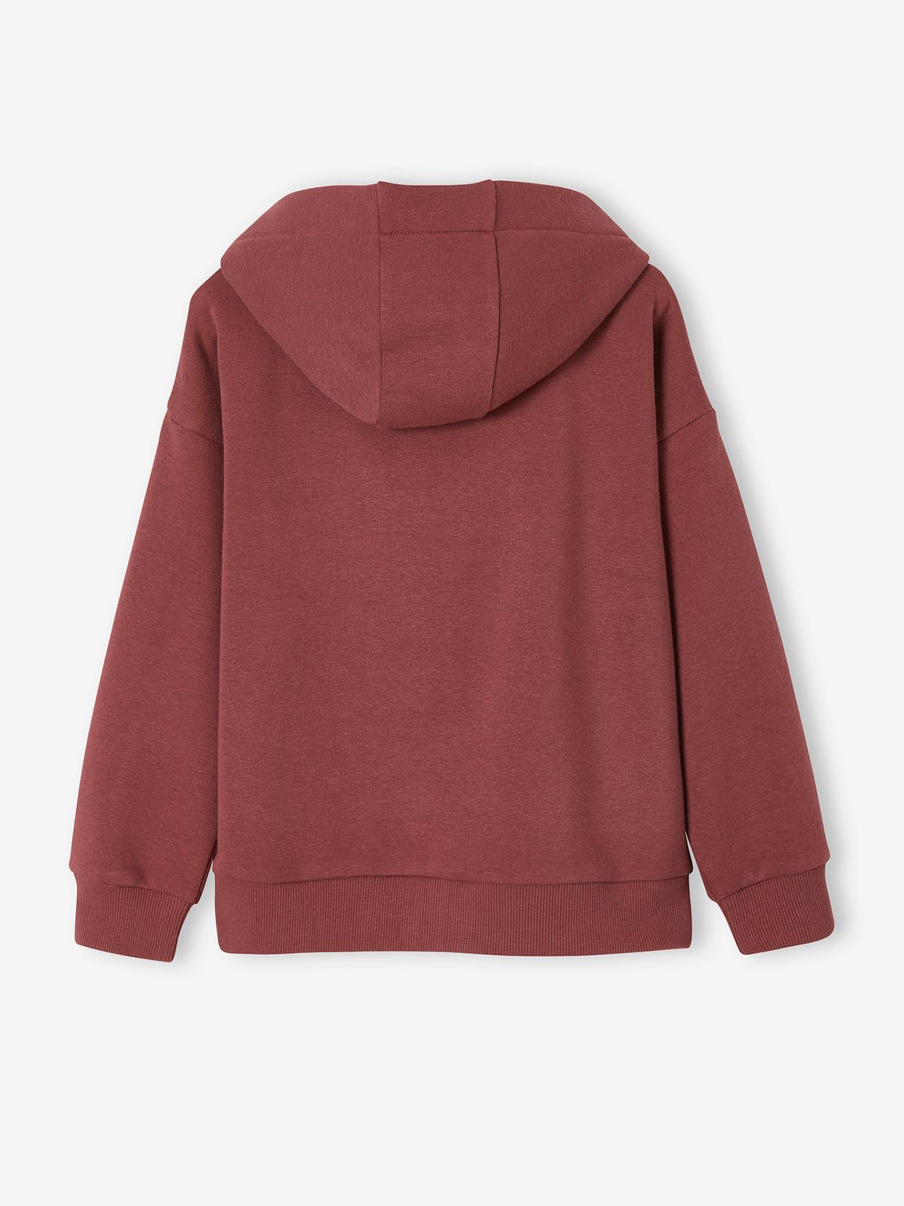 Sweat zippé à capuche garçon poches fantaisie bordeaux