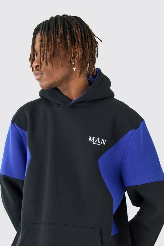 Tall schwarzer Colorblock Man Roman Hoodie