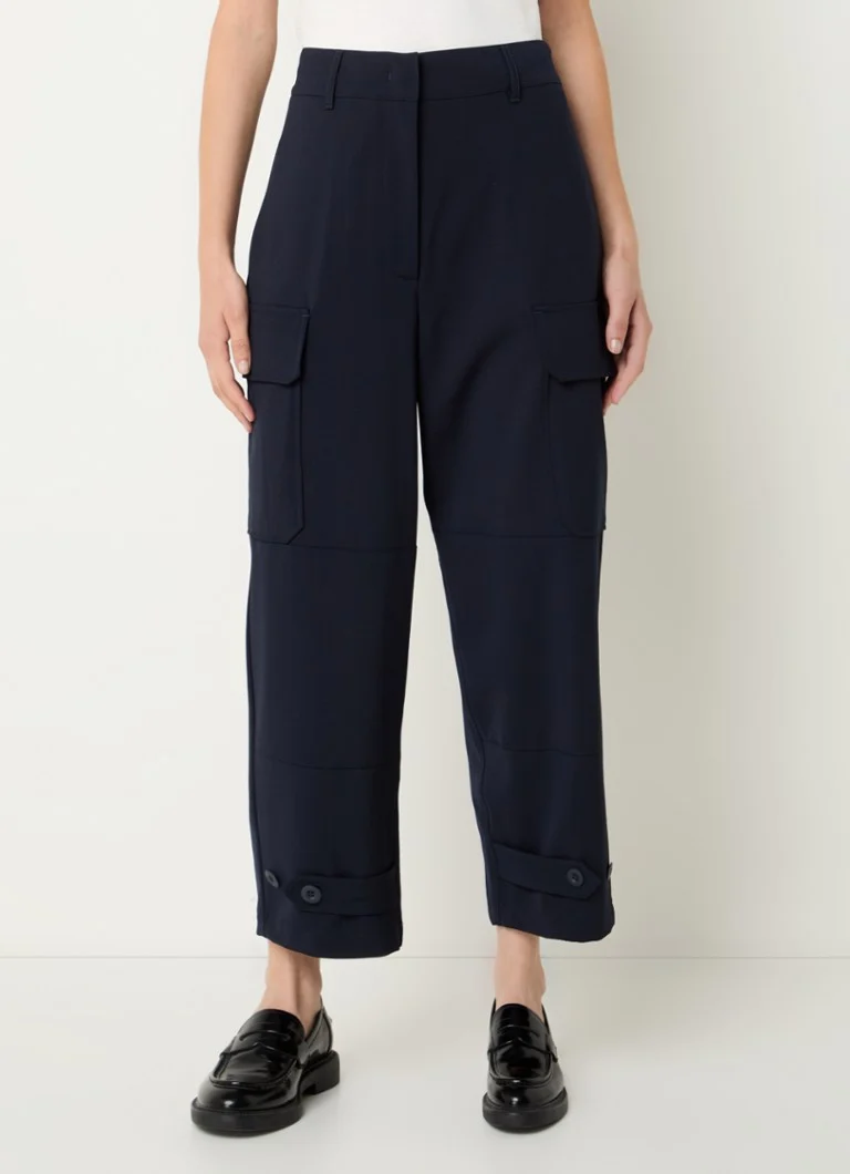 MaxMara Boris high waist loose fit cropped cargo trousers in virgin wool blend with side pockets