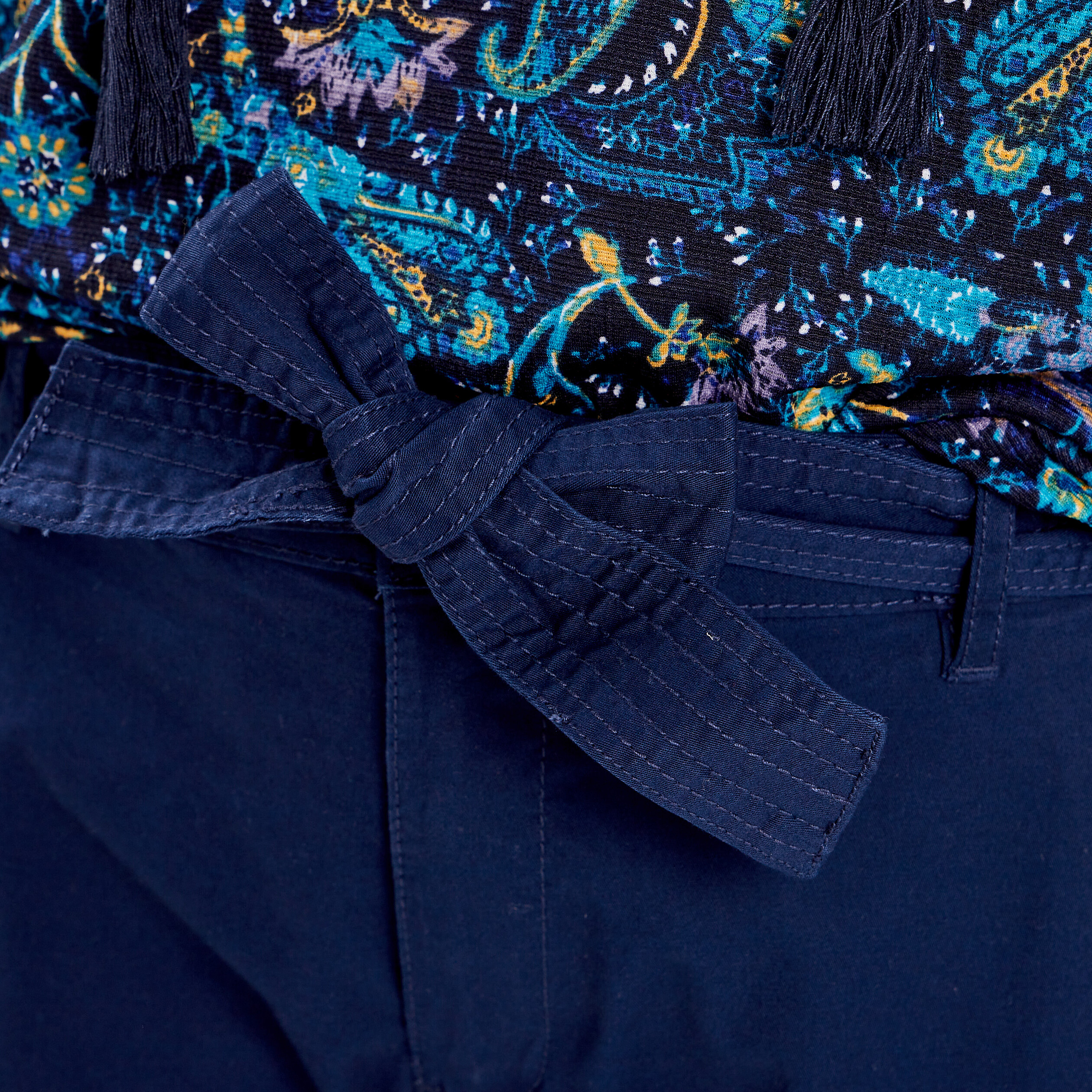 Pantalon chino ceinturé 7 8ème bleu marine femme | La Halle