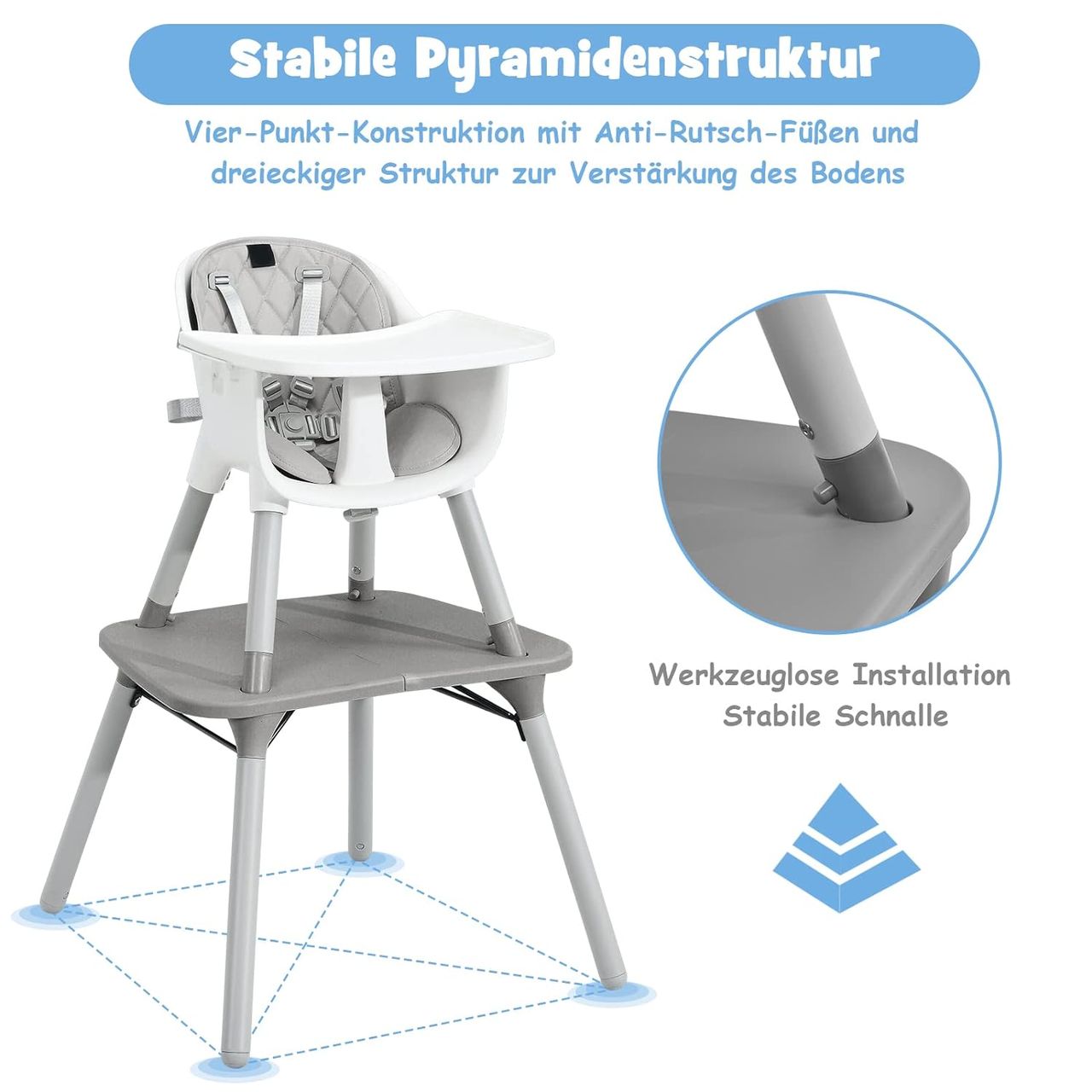 Costway 4 in 1 Baby-Hochstuhl, umwandelbarer Babystuhl mit 5-Punkt-Gurt
