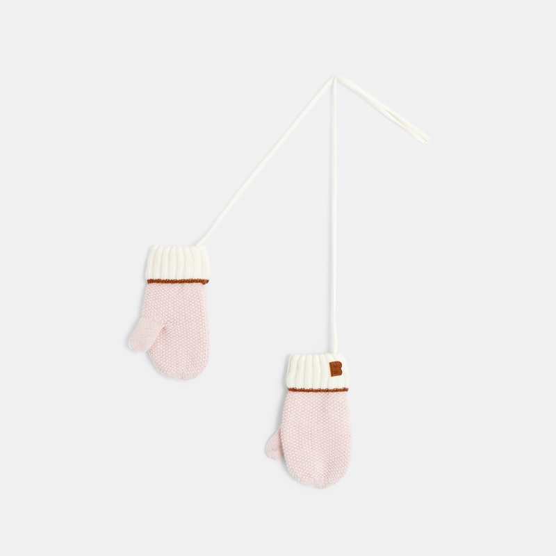 Moufles tricot bicolores roses bébé fille