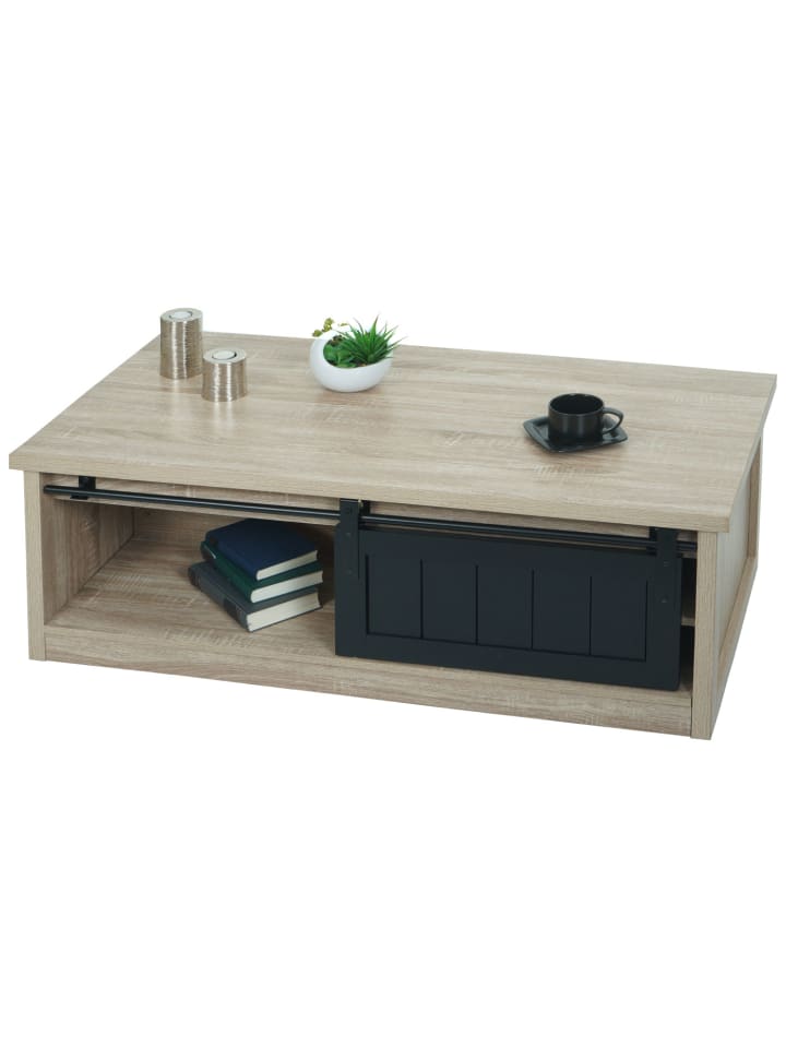 MCW Couchtisch K75 mit Schiebetüre und 6 Staufächer, Naturfarben günstig kaufen onesize