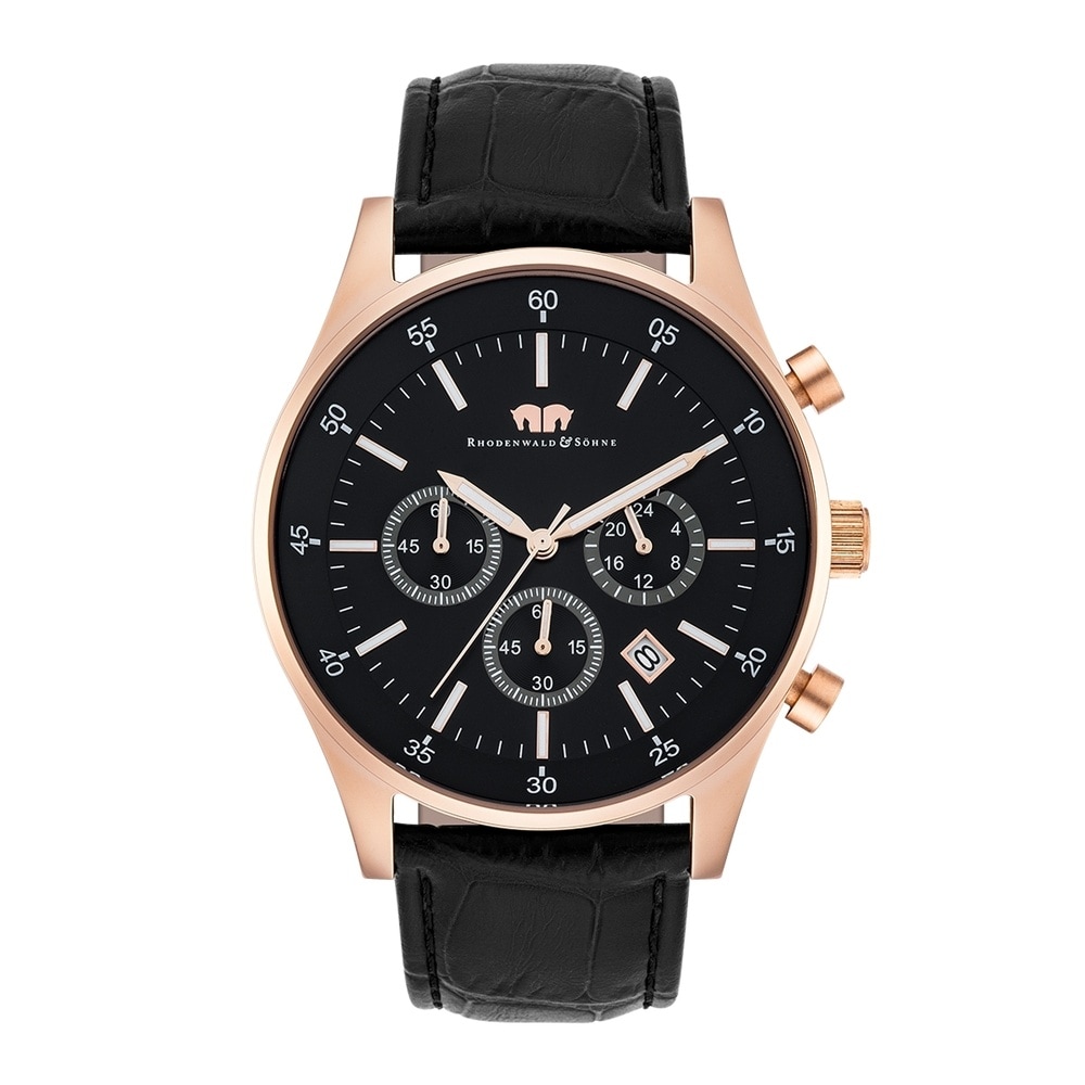 Rhodenwald & Söhne Chronographe Goodwill en Cuir véritable en Noir Montre