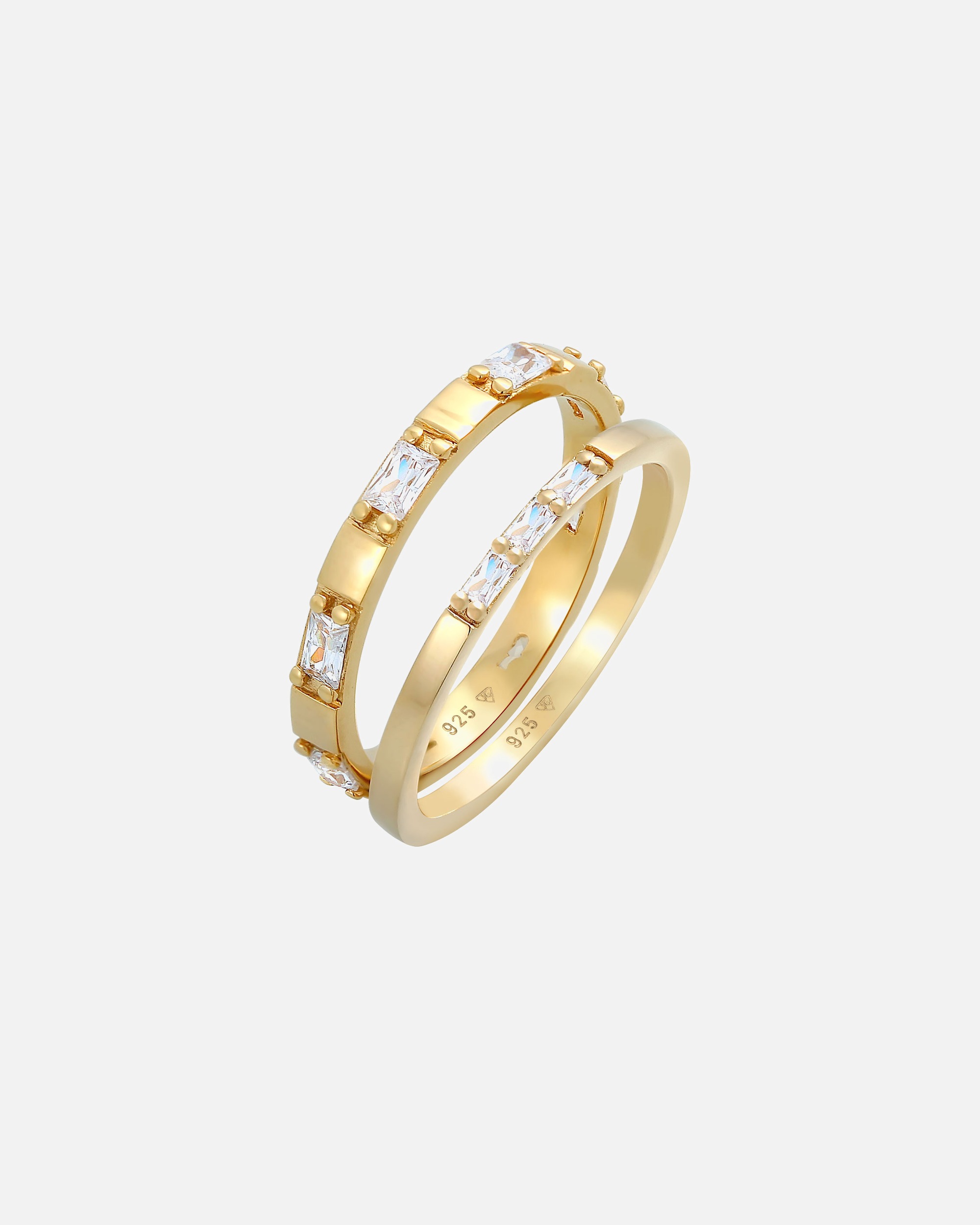 Anello da donna Elli Duo con taglio baguette e cristalli di zirconi cubici in argento sterling 925 placcato oro.