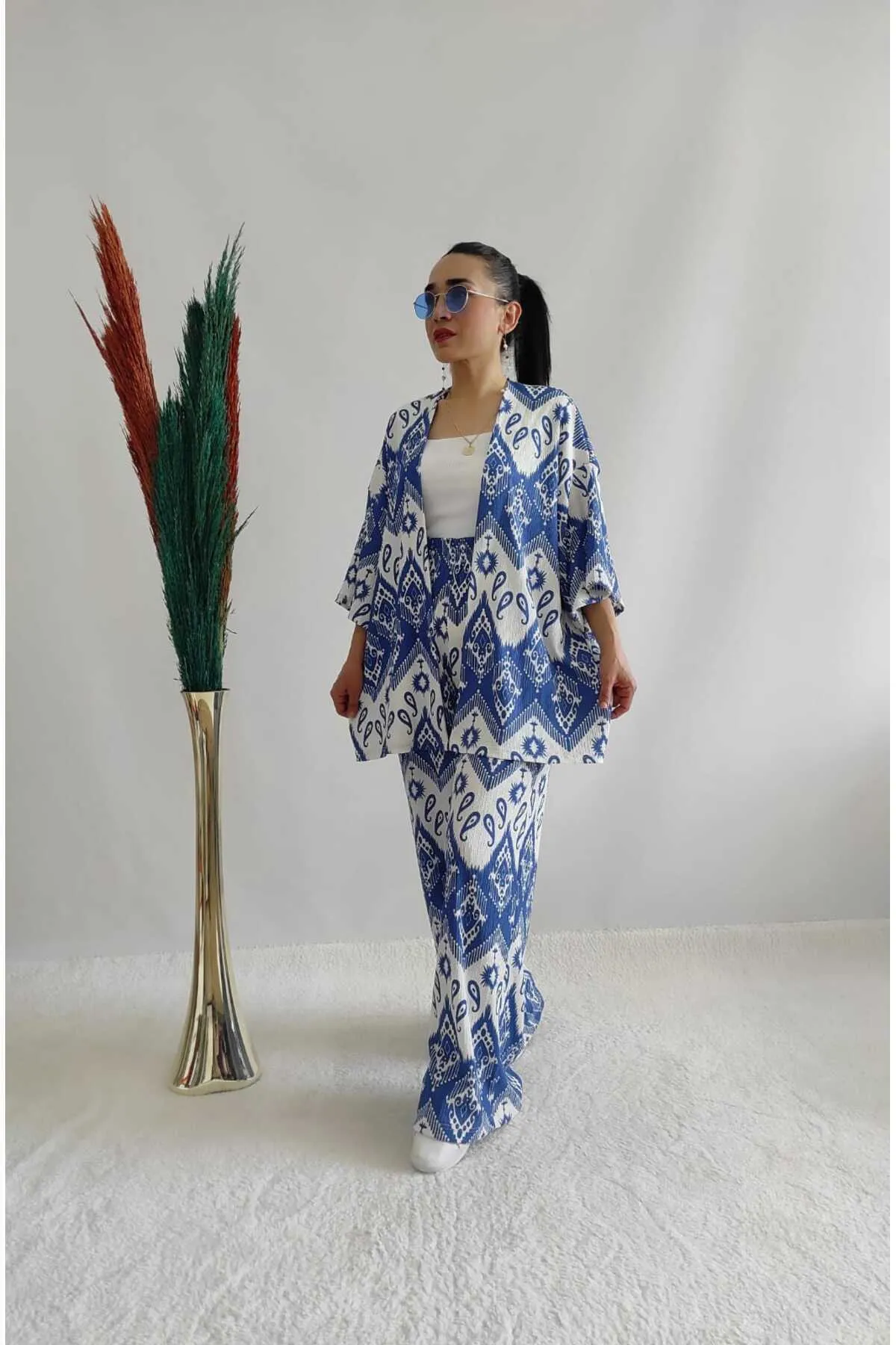 ZF BUTİK  Größe 10 Modisches gemustertes Doppel-Kimono-Set (bequeme Passform) 10nmr170