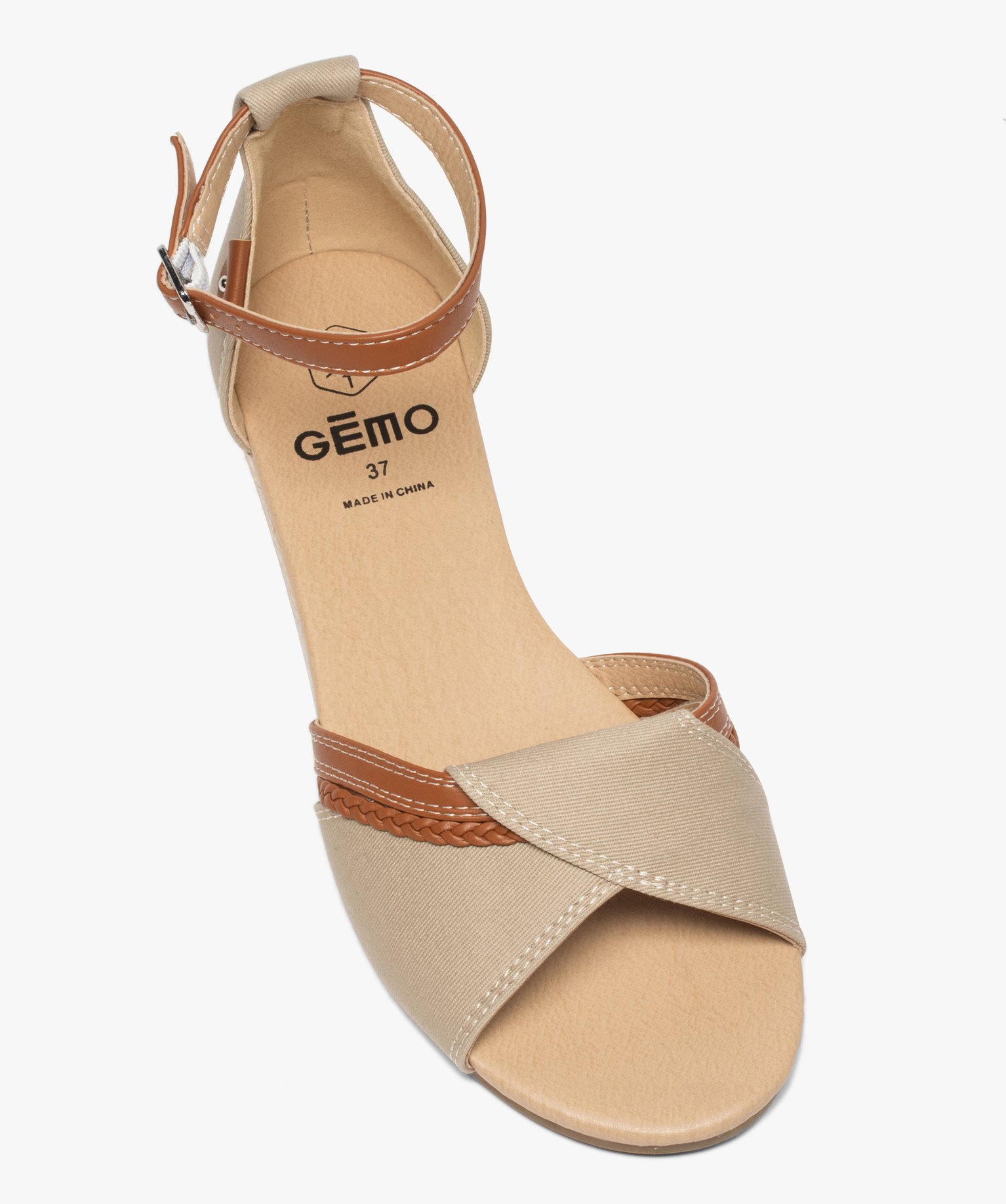 Sandales femme à petit talon compensé dessus toile beige | GEMO